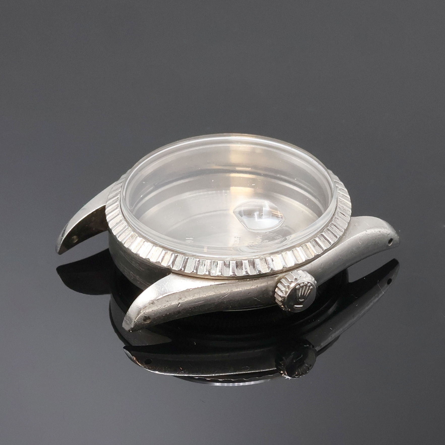 Detail b: ROLEX Gehäuse für Referenz 16000, Schweiz um 1978, Edelstahl, Boden u. Krone verschr., D. ca. 36 mm, in gebrauchsfähigem Zustand, aus ...