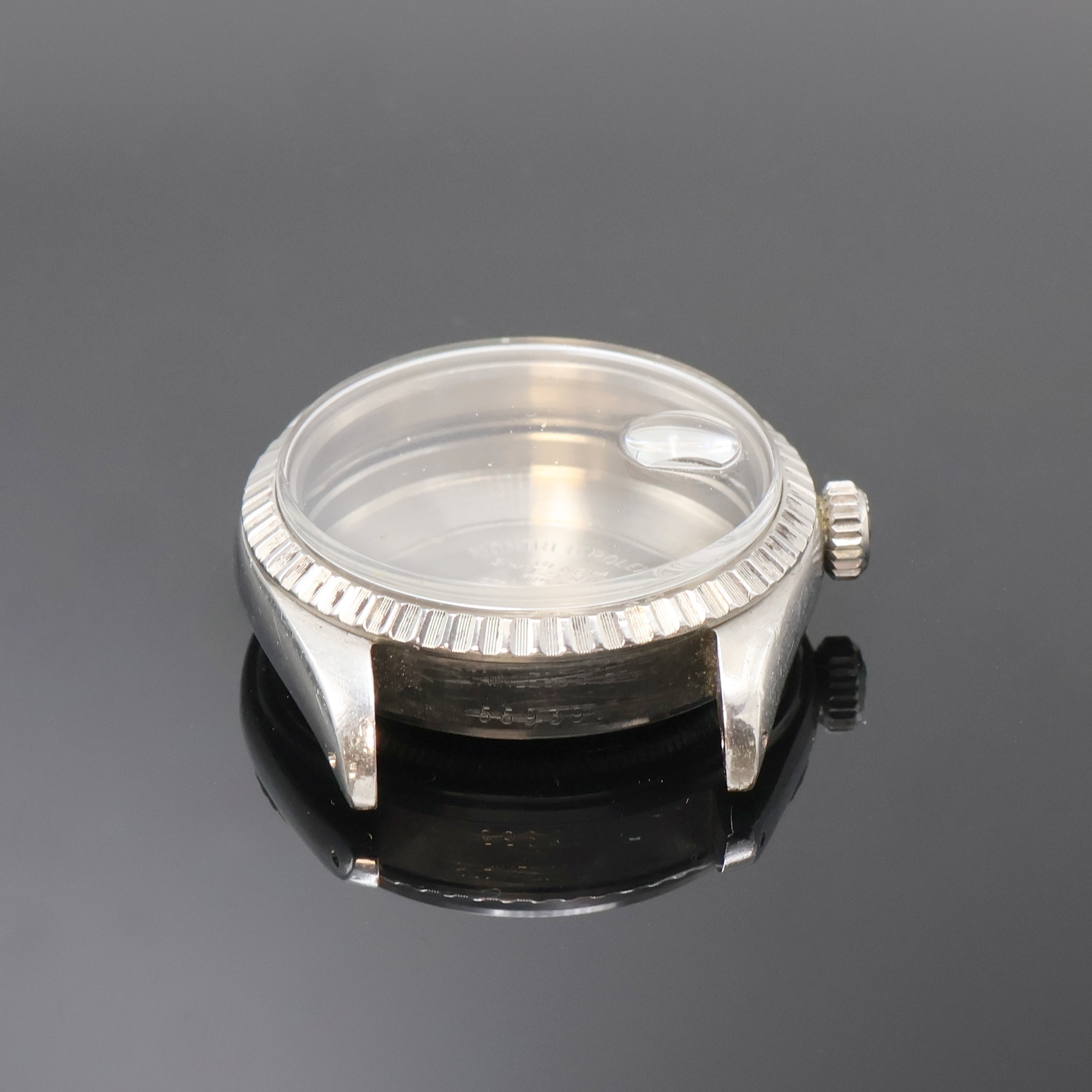 Detail c: ROLEX Gehäuse für Referenz 16000, Schweiz um 1978, Edelstahl, Boden u. Krone verschr., D. ca. 36 mm, in gebrauchsfähigem Zustand, aus ...