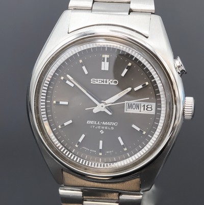 27061576a - SEIKO Bell-Matic Herrenarmbanduhr mit Wecker in Stahl Referenz 4006-7020, Japan um 1970, ...