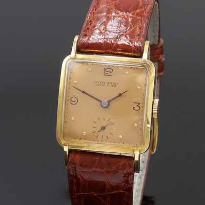 27061586a - ULYSSE NARDIN viereckige Armbanduhr in GG 750/000, Schweiz um 1940, Handaufzug, Boden ...