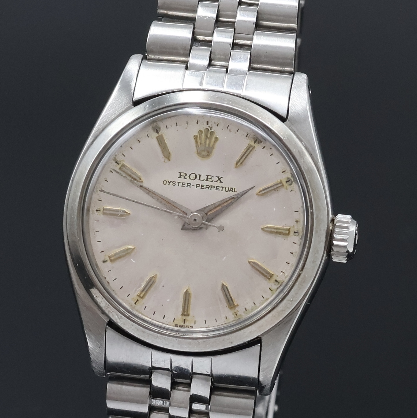 Detail a: ROLEX Oyster Perpetual Armbanduhr in Stahl Referenz 6549, Schweiz laut Bodenstempel 2. Quartal 1961, Automatik, Boden u. Krone verschr., späteres ...