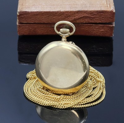 27061719a - ALEX HÜNING offene Damentaschenuhr in GG 750/000 mit Kette in GG 585/000, Schweiz um ...
