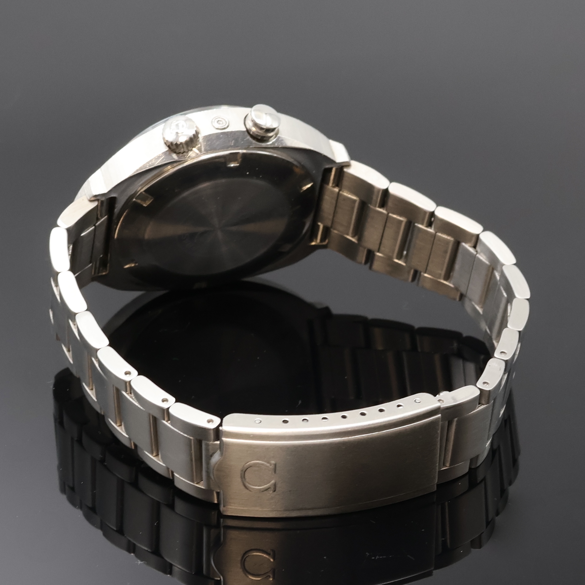 Detail b: OMEGA Armbandwecker Seamaster Memomatic Referenz 166.071, Schweiz um 1972, massives Edelstahlgeh. inkl. Gliederband m. Faltschl., Boden m. ...