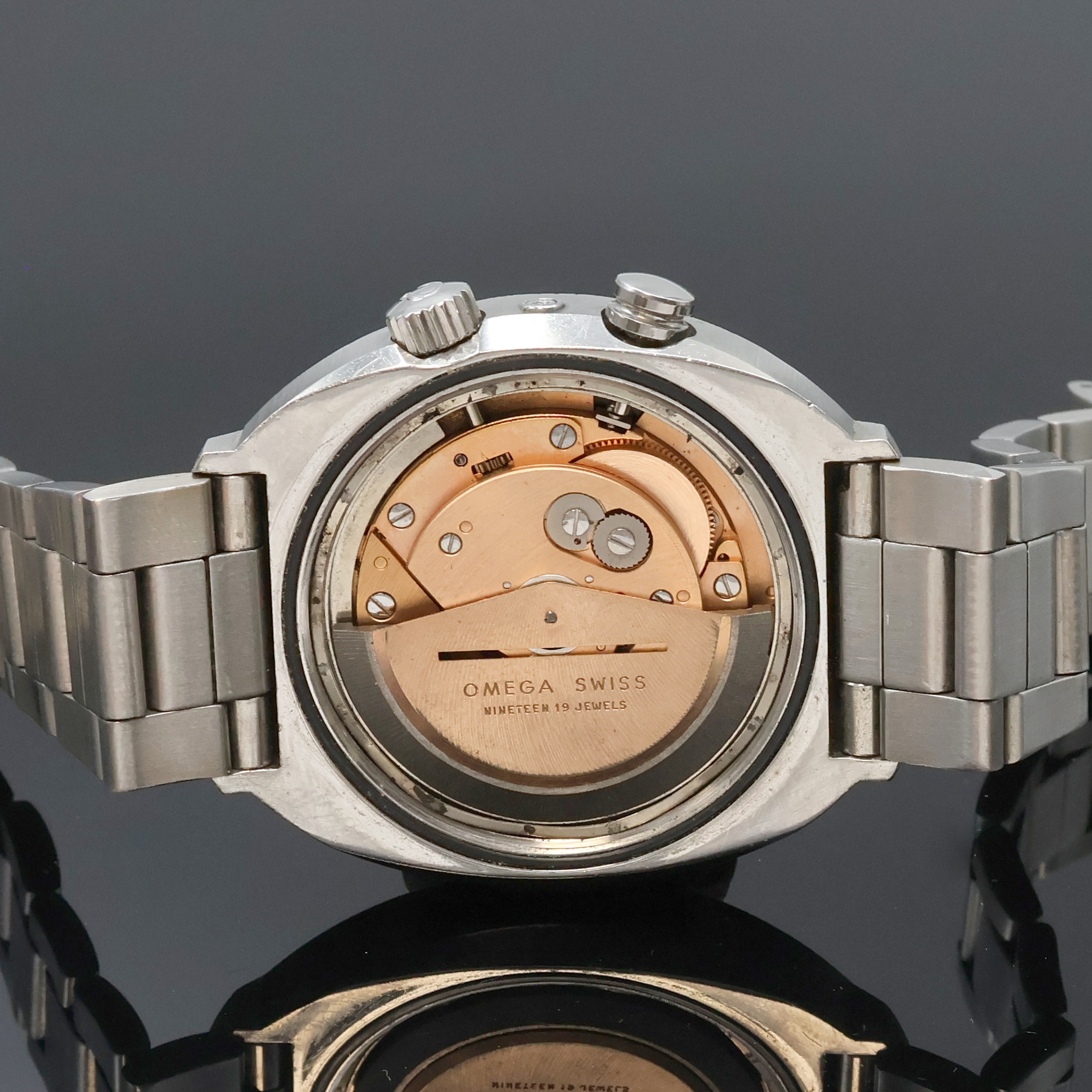 Detail e: OMEGA Armbandwecker Seamaster Memomatic Referenz 166.071, Schweiz um 1972, massives Edelstahlgeh. inkl. Gliederband m. Faltschl., Boden m. ...