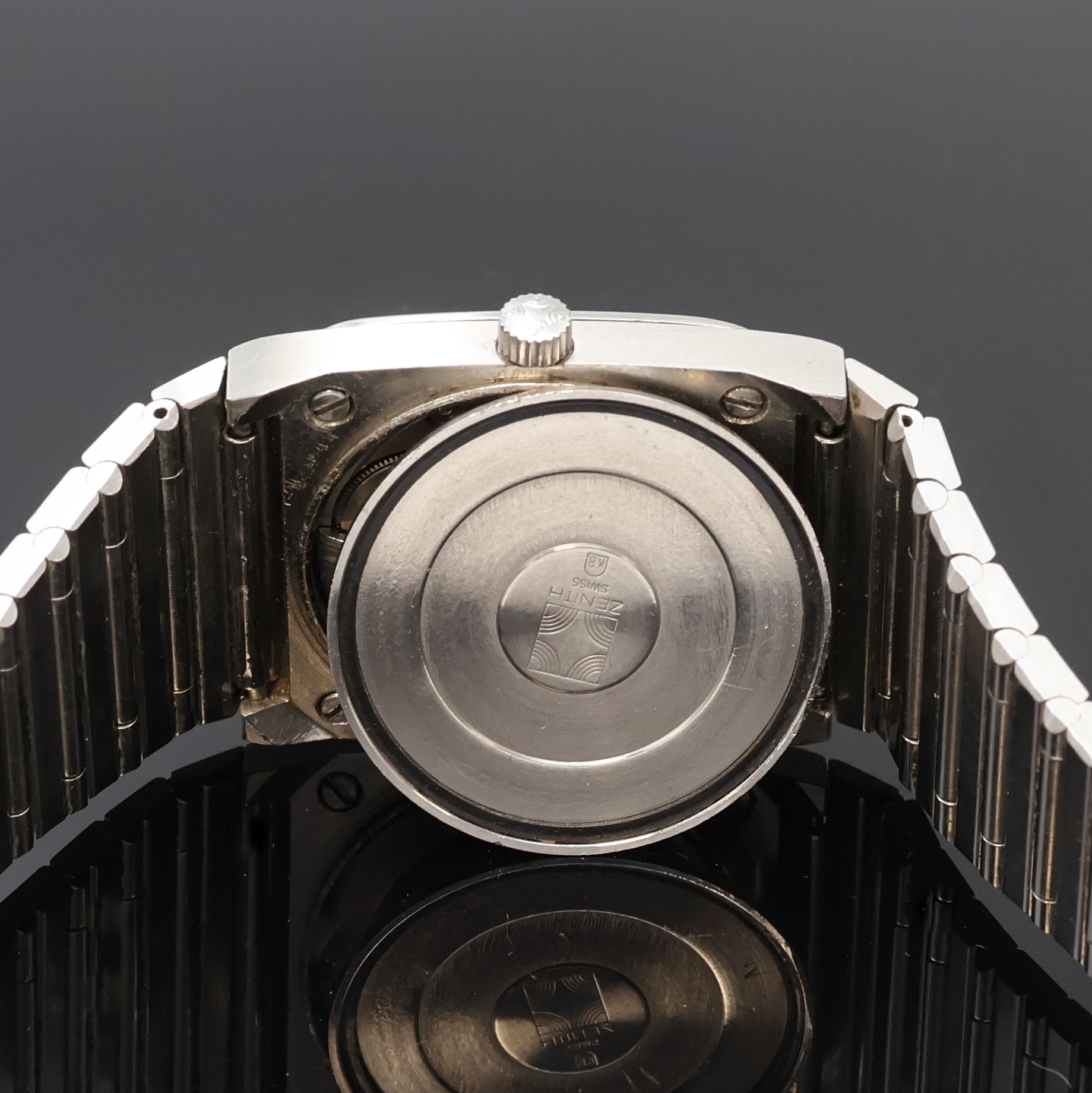 Detail f: ZENITH Port Royal Herrenarmbanduhr Referenz 01.0020.490/495, Schweiz um 1980, Automatik, Edelstahlgeh. inkl. neutr. Gliederband m. Faltschl., Boden ...