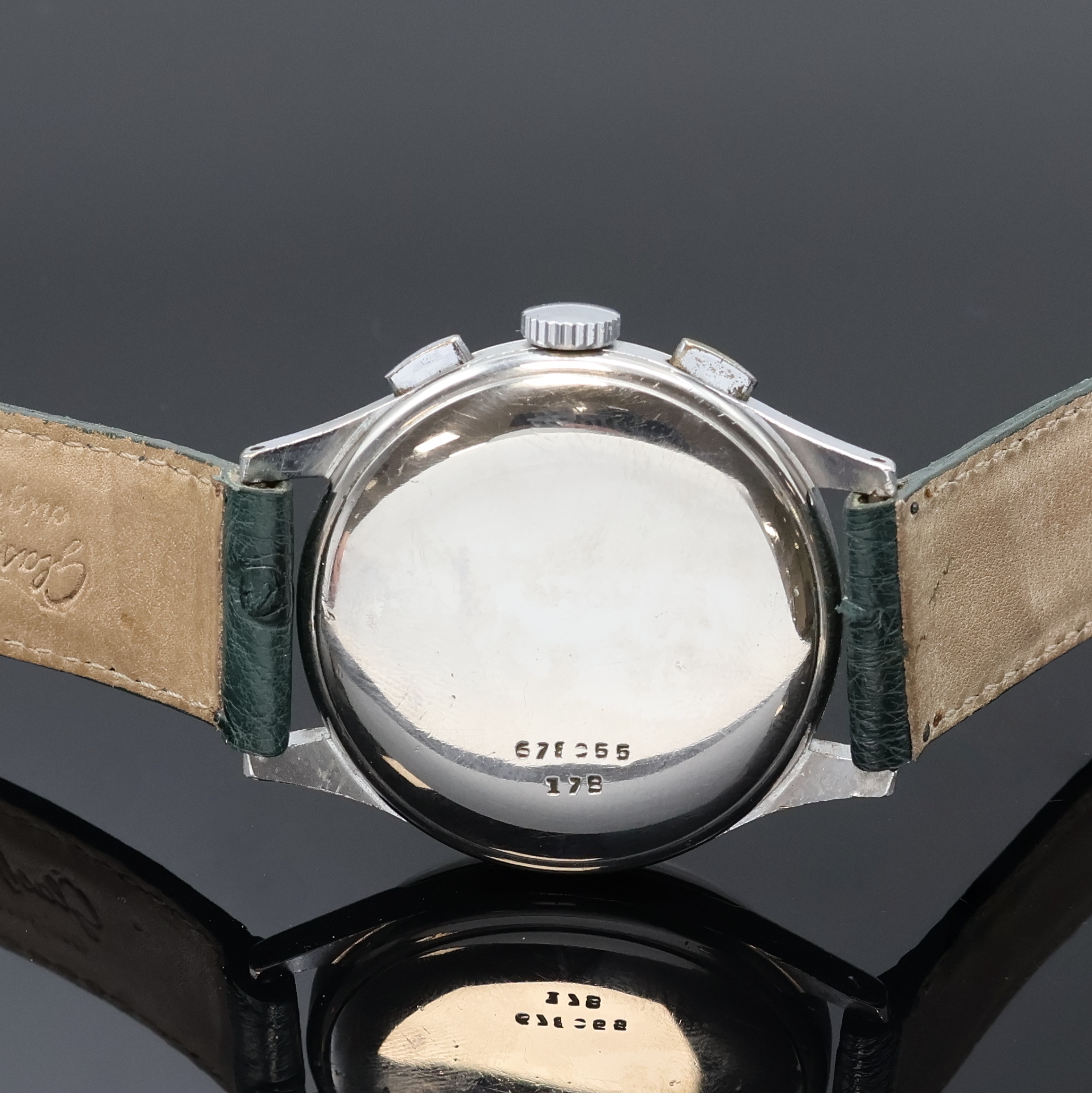 Detail c: BREITLING Armbandchronograph mit Kaliber Venus 170 Referenz 178, Schweiz um 1945, Handaufzug, verchr. Geh., Boden u. Glasrand aufgedr., silb. ...