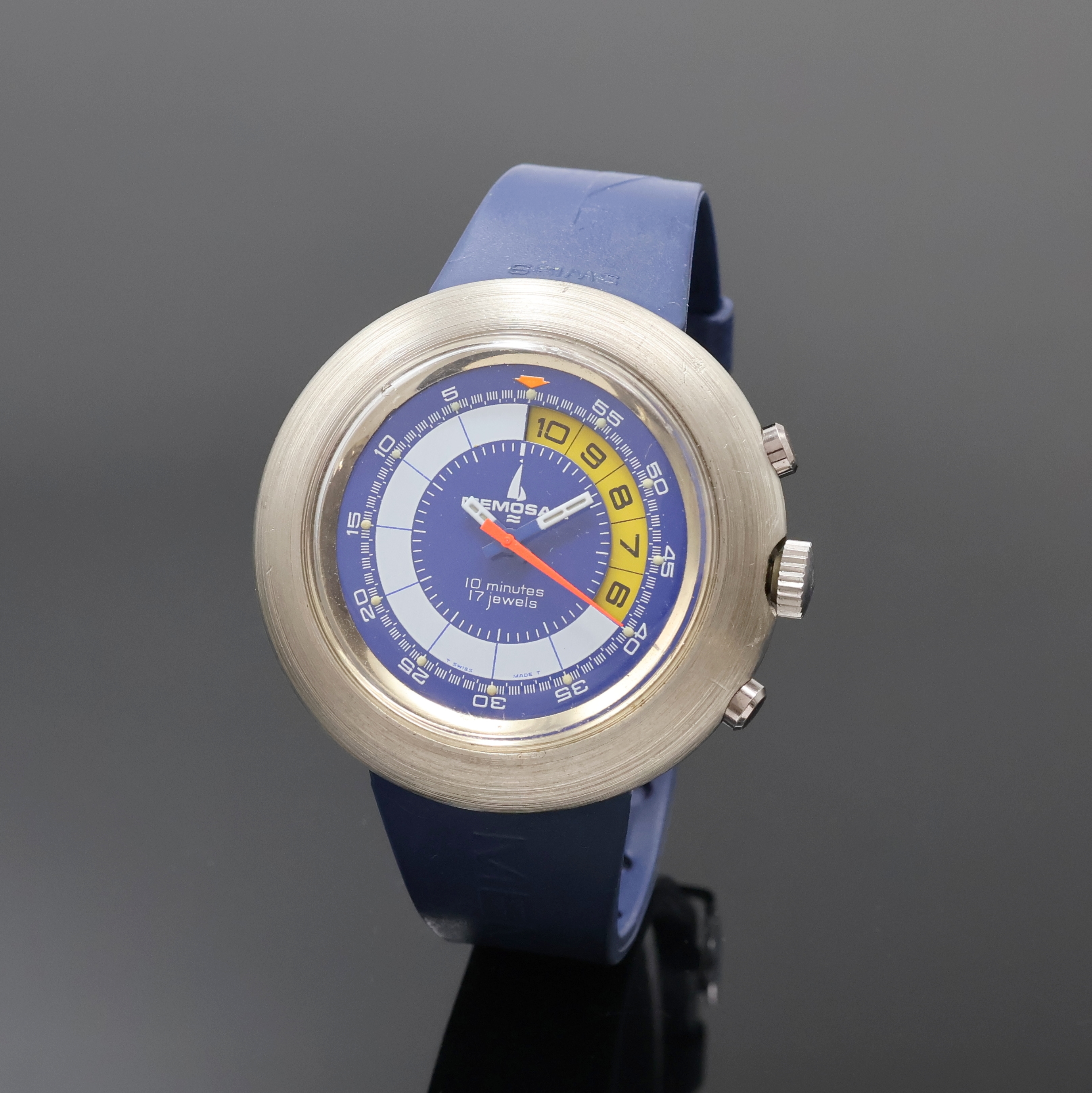 Image 27061974 - MEMOSAIL Regatta-Chronograph im verchromten Gehäuse, Schweiz um 1975, Handaufzug, orig. ...