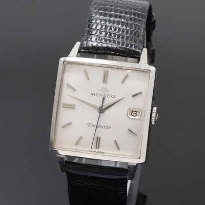 27061953a - MOVADO Kingmatic viereckige wristwatch in steel, Switzerland around 1965, self winding, ...