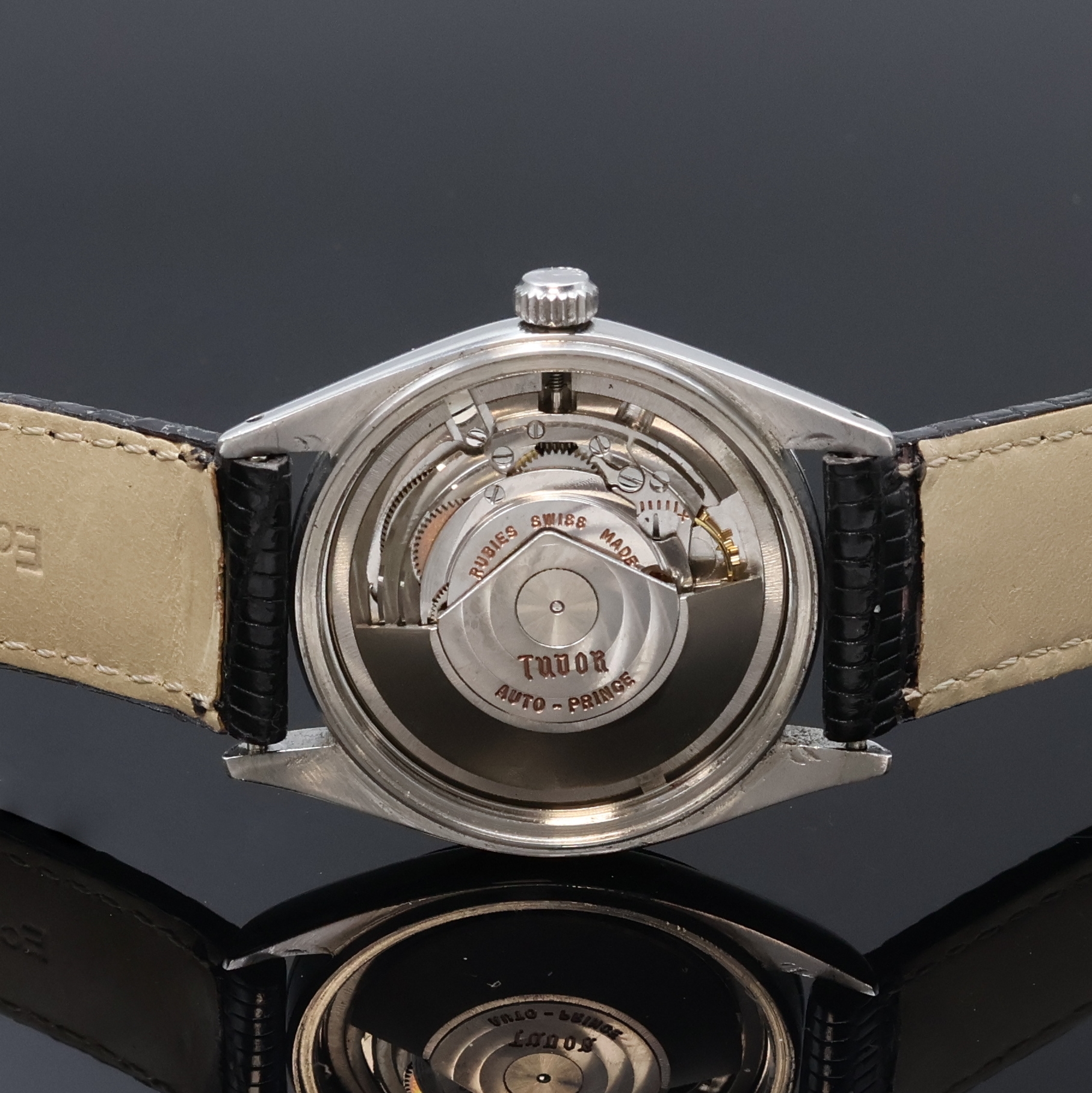 Detail d: TUDOR Oyster Prince Armbanduhr in Stahl Referenz 7965, Schweiz um 1965, Automatik, Boden u. Krone verschr., weißes Rose- Zifferbl. rest., silb. ...