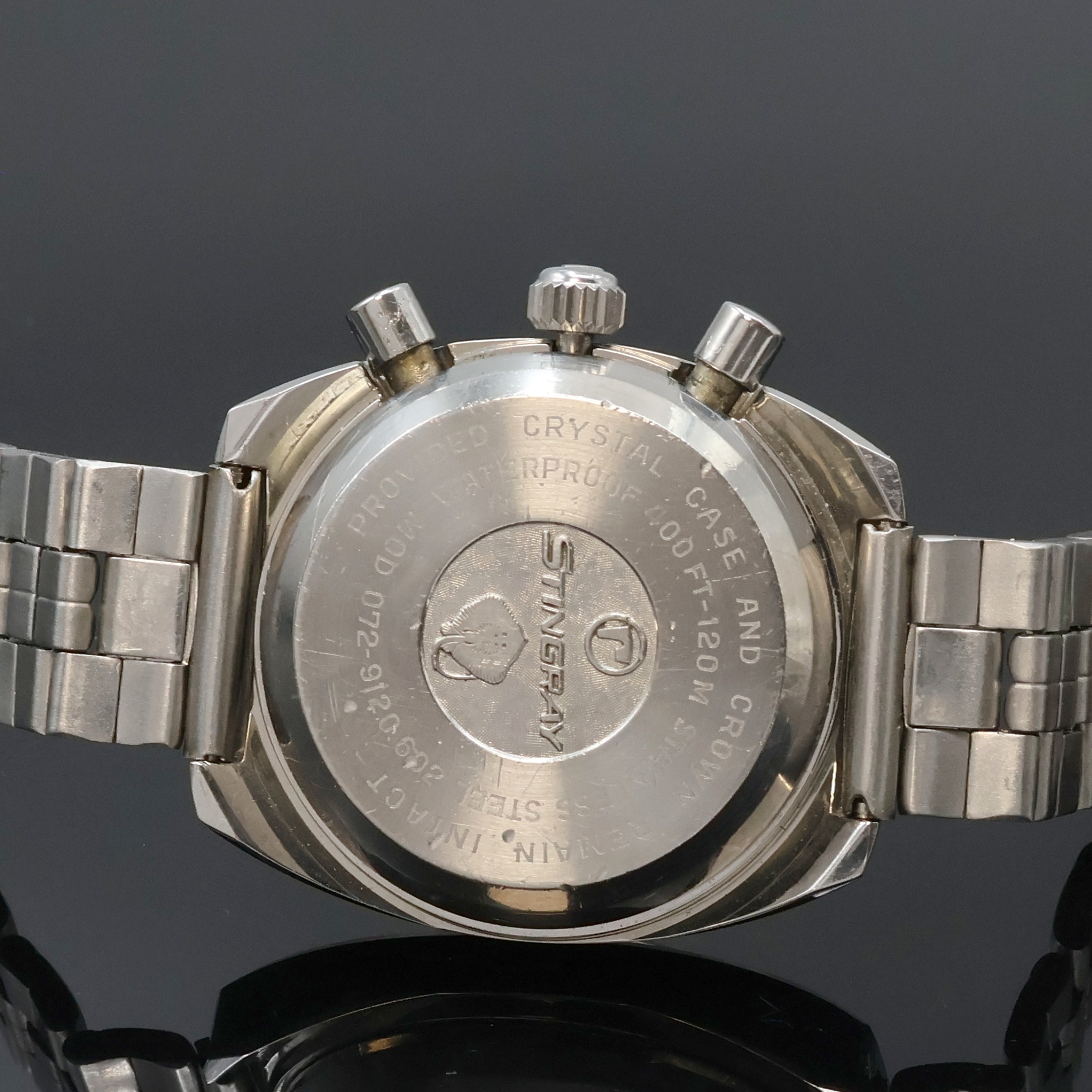 Detail c: ROAMER Stingray Herrenchronograph in Stahl Referenz 072-9120.602, Schweiz um 1970, Handaufzug, mass. Stülpgeh., neutr. Stahlband m. Faltschl., ...