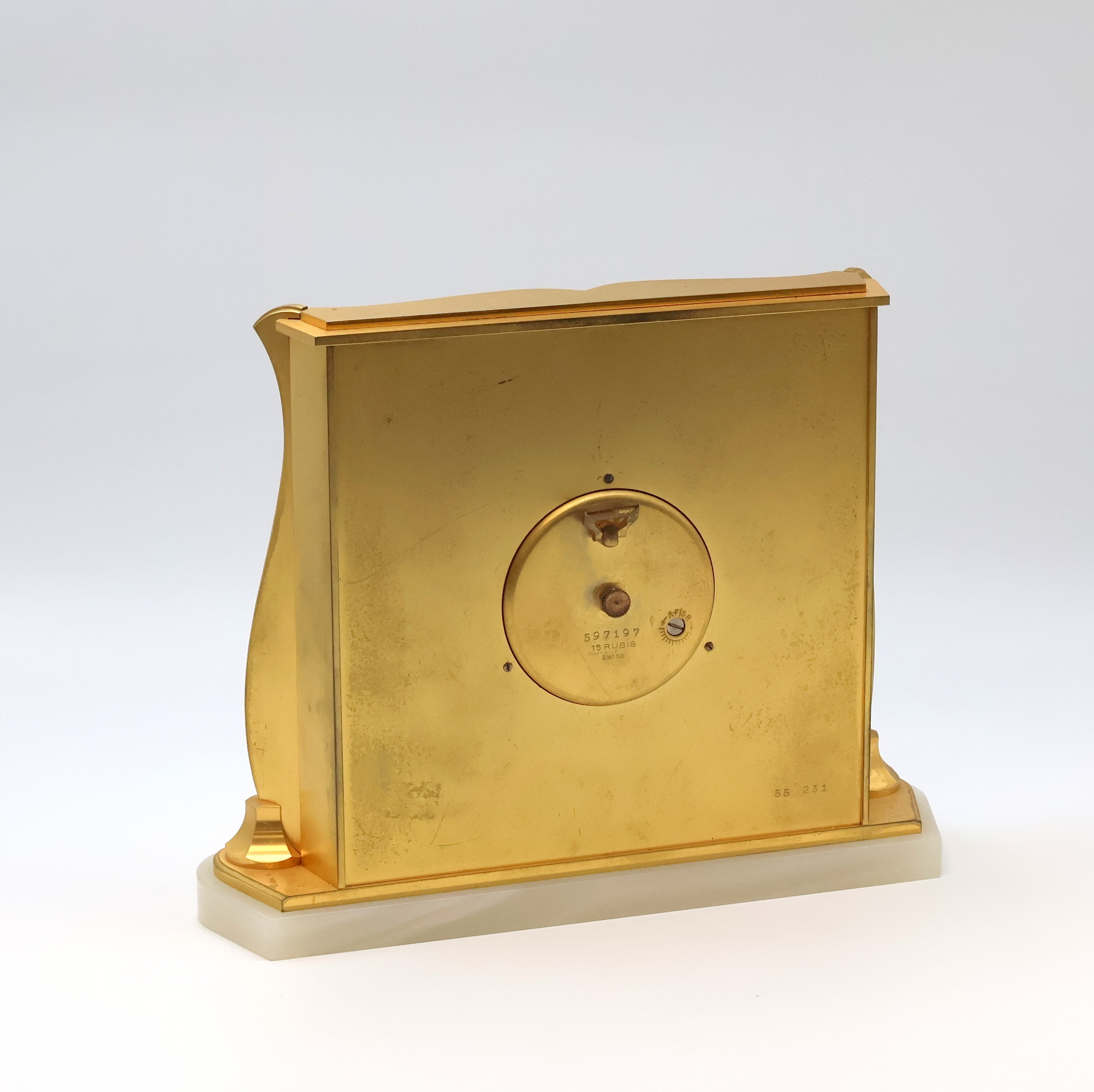 Detail c: IMHOF 2 hochwertige, vergoldete 8 Tage Tischuhren, Schweiz 1950-1960, 1x Steinsockel, vers. Zifferblätter m. gold. Std.-Ind. u. Zahlen, gold. ...