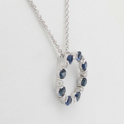 27062090a - Anhänger mit Brillanten und Saphiren an Kette , WG 750/000, 8 Brill. zus. ca. 0.26 ct ...