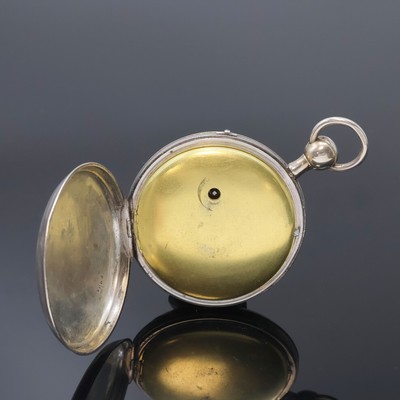 27062092d - Offene Spindeltaschenuhr mit 1/4 Std.- Repetition in Silber, Schweiz um 1830, guill. ...