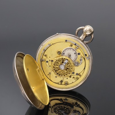 27062092e - Offene Spindeltaschenuhr mit 1/4 Std.- Repetition in Silber, Schweiz um 1830, guill. ...