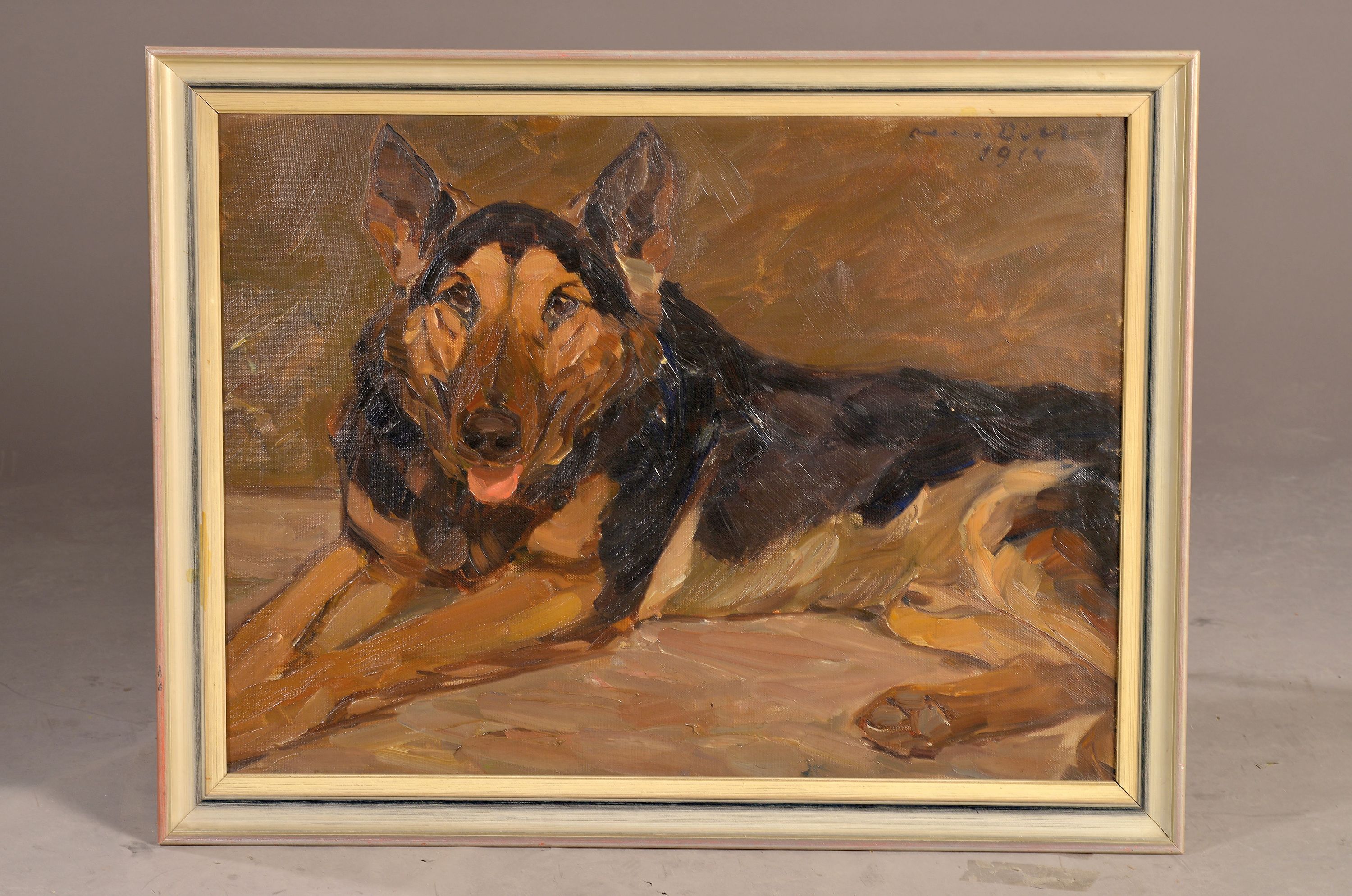 Detail k: Otto Dill, 1884 Neustadt/Wstr.-1957 Bad Dürkheim, Bildnis eines ruhenden Schäferhundes, datiert 1911, rechts oben signiert, Öl/Lwd, 60x80cm, ...