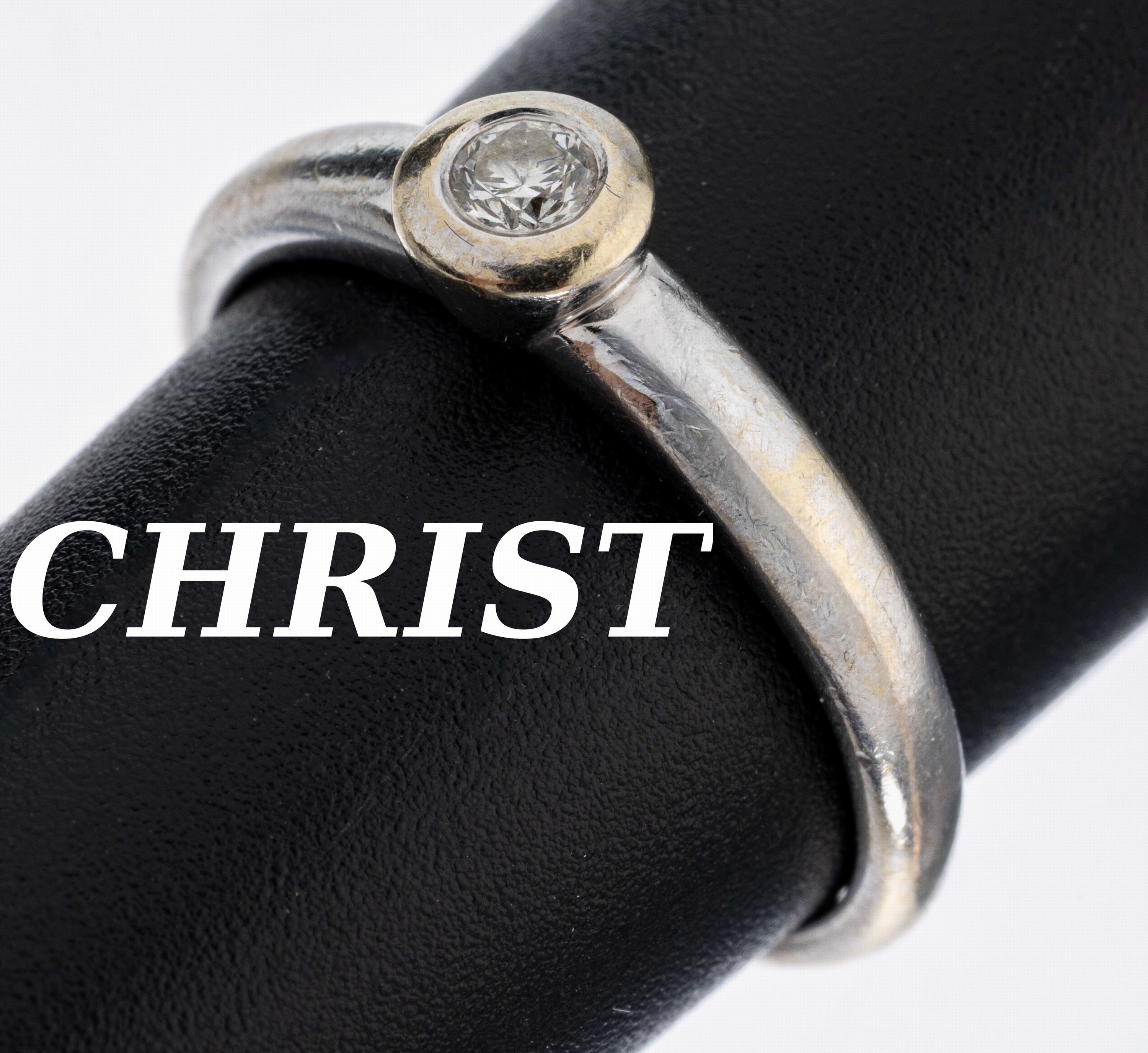 Image 27062115 - 14 kt gold CHRIST brilliant-ring , WG 585/000, brilliant in bezel setting approx. 0.10 ...