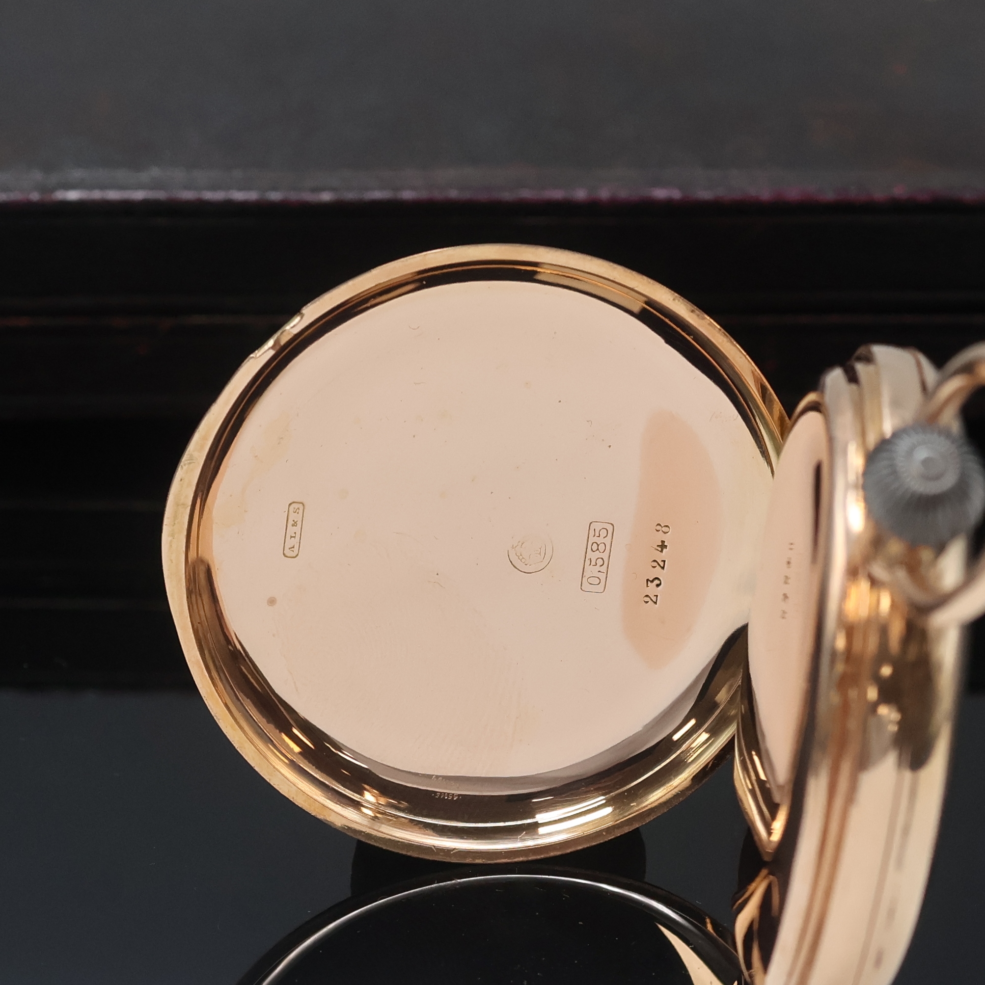 Detail c: DEUTSCHE UHRENFABRIKATION A. LANGE & SÖHNE frühe Savonette Herrentaschenuhr in RG 585/000, Werk- und Geh.-Nr. 23248, Deutschland laut Kopie des ...