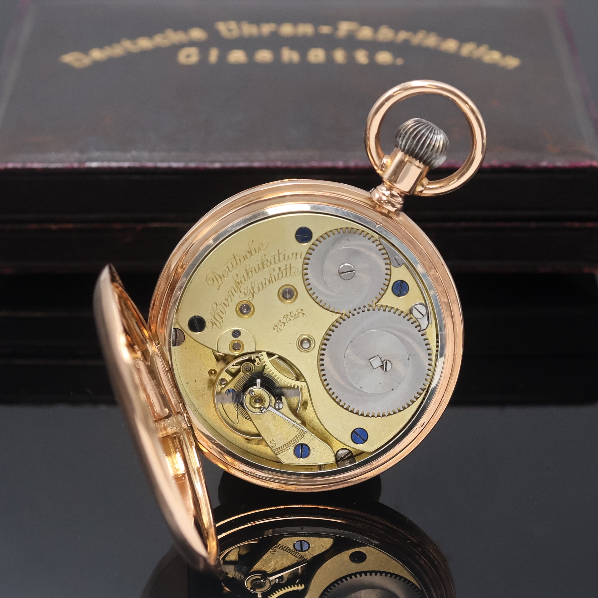 Detail f: DEUTSCHE UHRENFABRIKATION A. LANGE & SÖHNE frühe Savonette Herrentaschenuhr in RG 585/000, Werk- und Geh.-Nr. 23248, Deutschland laut Kopie des ...