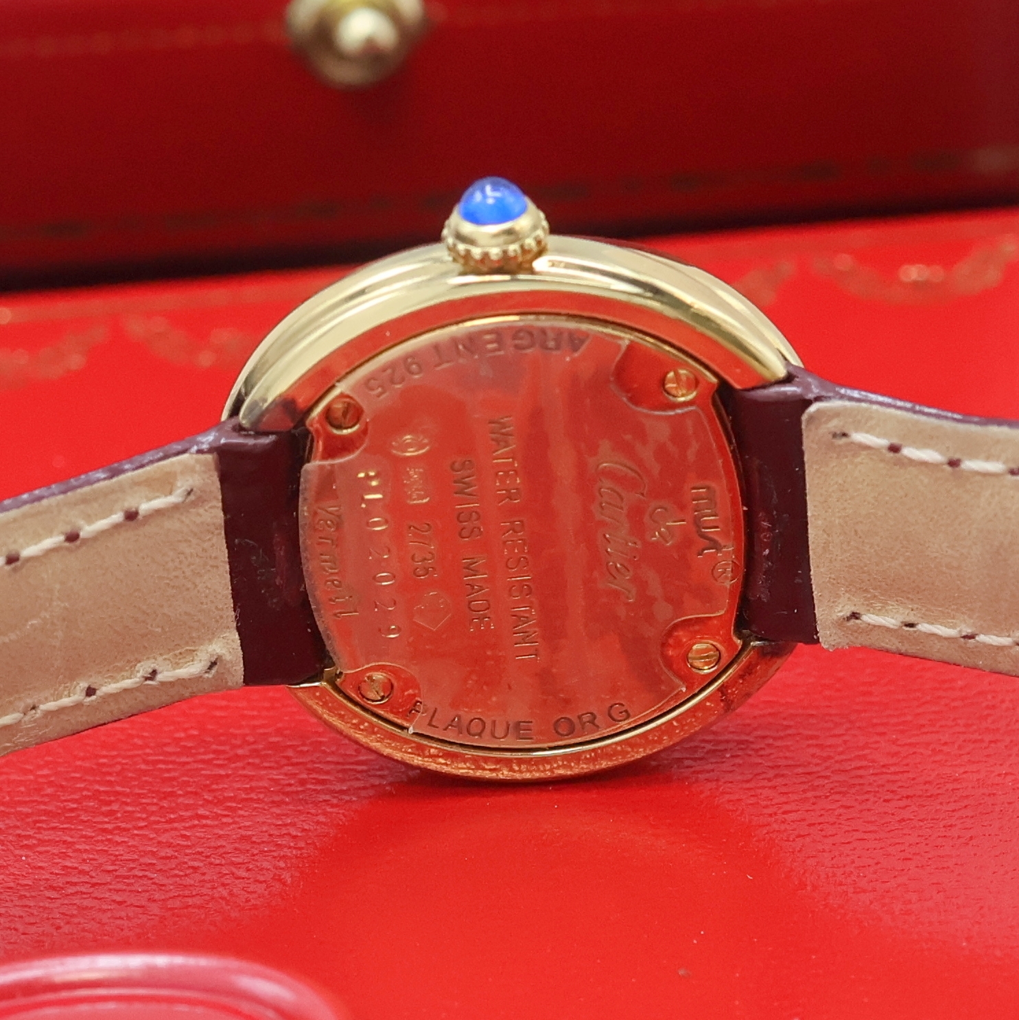 Detail f: CARTIER Trinity Vermeil Damenarmbanduhr Referenz 2735, quarz, verg. Sterlingsilbergeh. inkl. orig. Lederband m. orig. Faltschl., Boden 4-fach ...