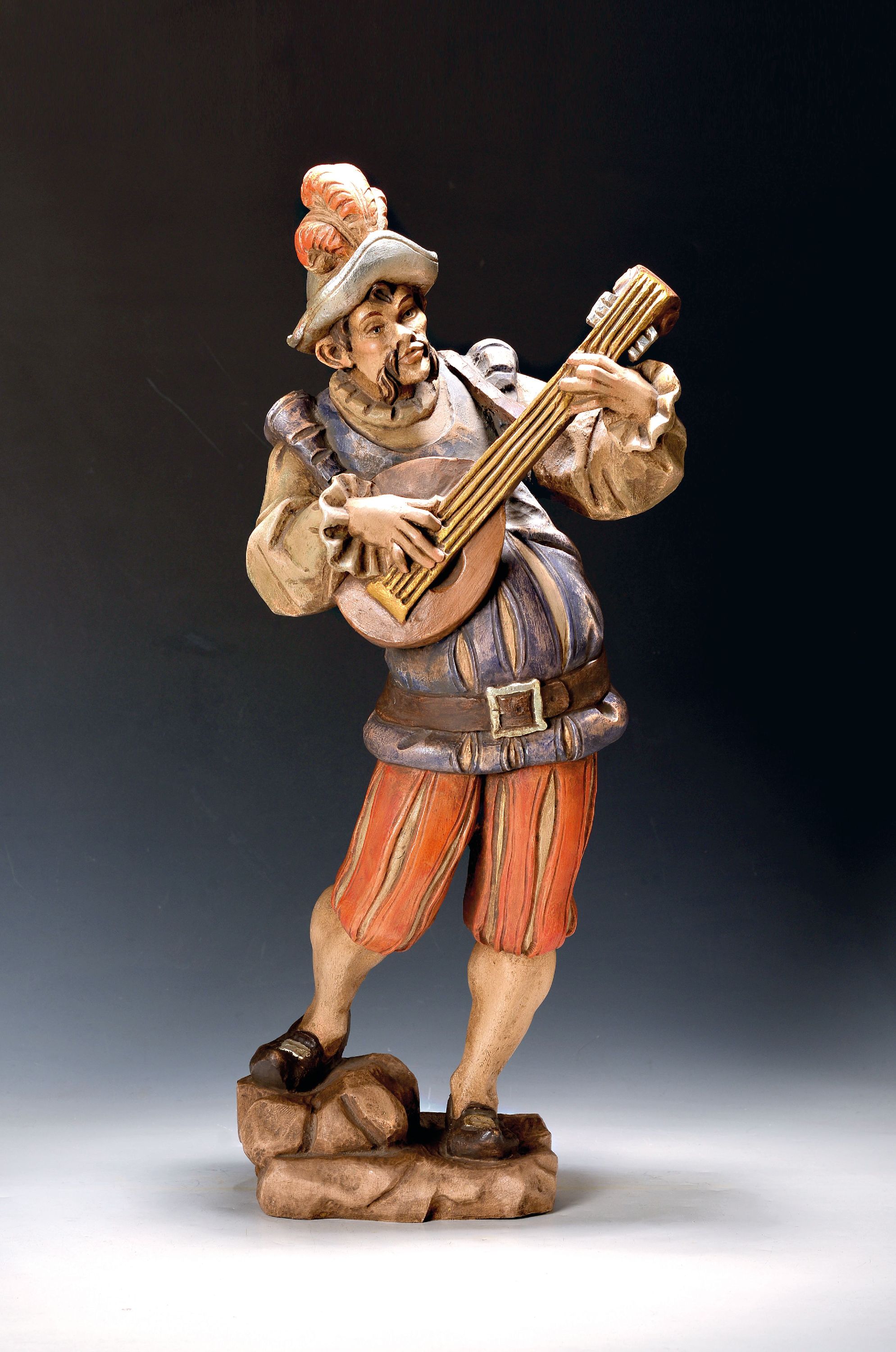 Bildschnitzerei/Holzfigur, Landsknecht, Karl Heinz Weisgeber, Schwebheim, 70er Jahre, Lindenholz geschnitzt und bunt bemalt, z.T. versilbert, H. ca. ...