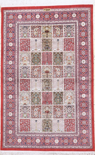 Image Ghom Seide fein Persien, signiert´Pirozmand´, Ende 20.Jhd, reine Naturseide, ca. 156 x ...