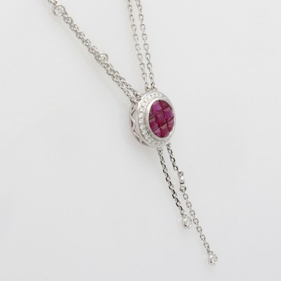 27062196a - 2-reihiges Collier mit Rubinen und Brillanten , WG 750/000, 34 Brill. z.T. in Kette ...