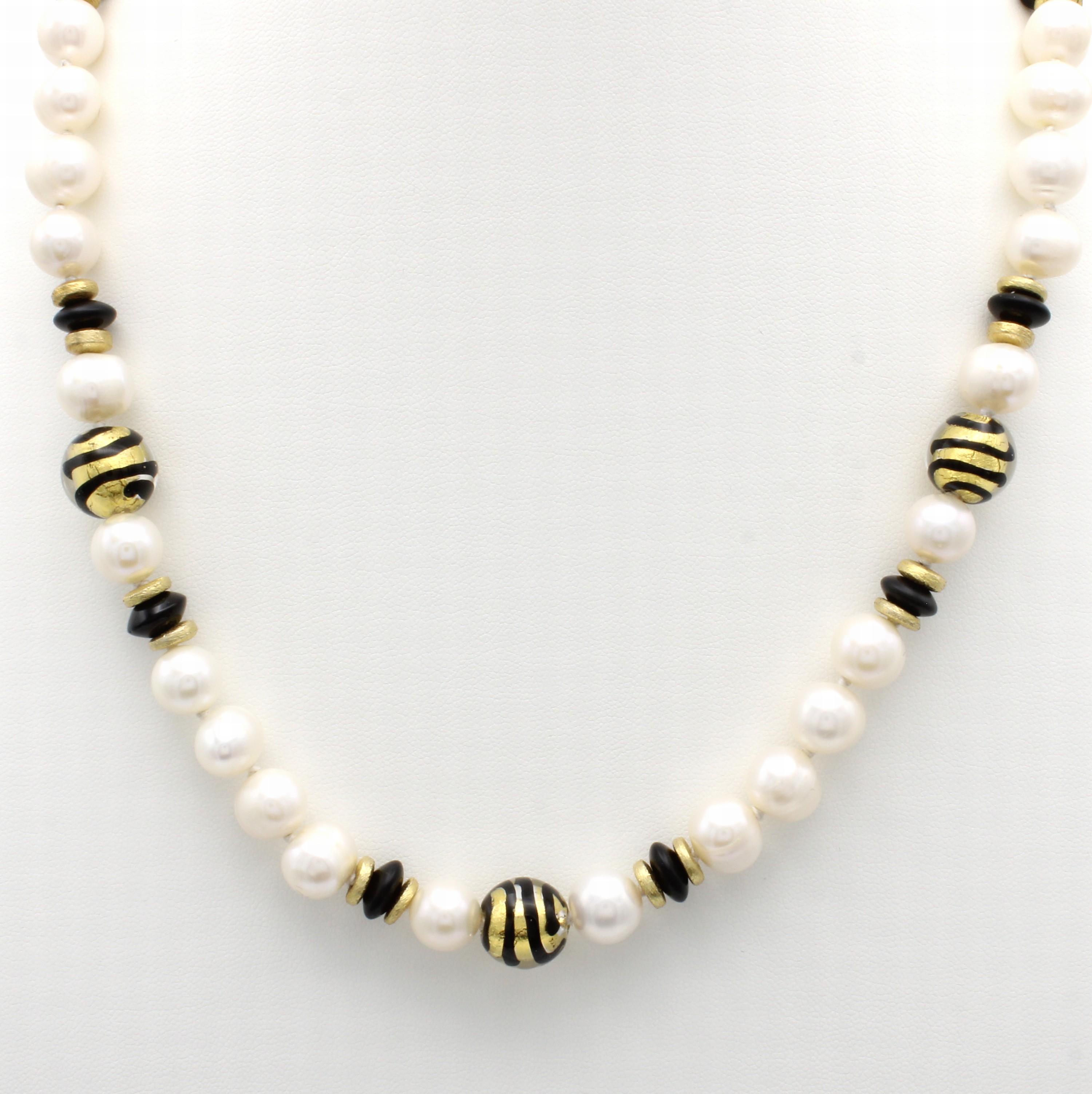 Image 27062256 - Kette mit Süßwasserzuchtperlen, Onyxen und Muranoglas, Silber 925/000, Karabinerschl., ...