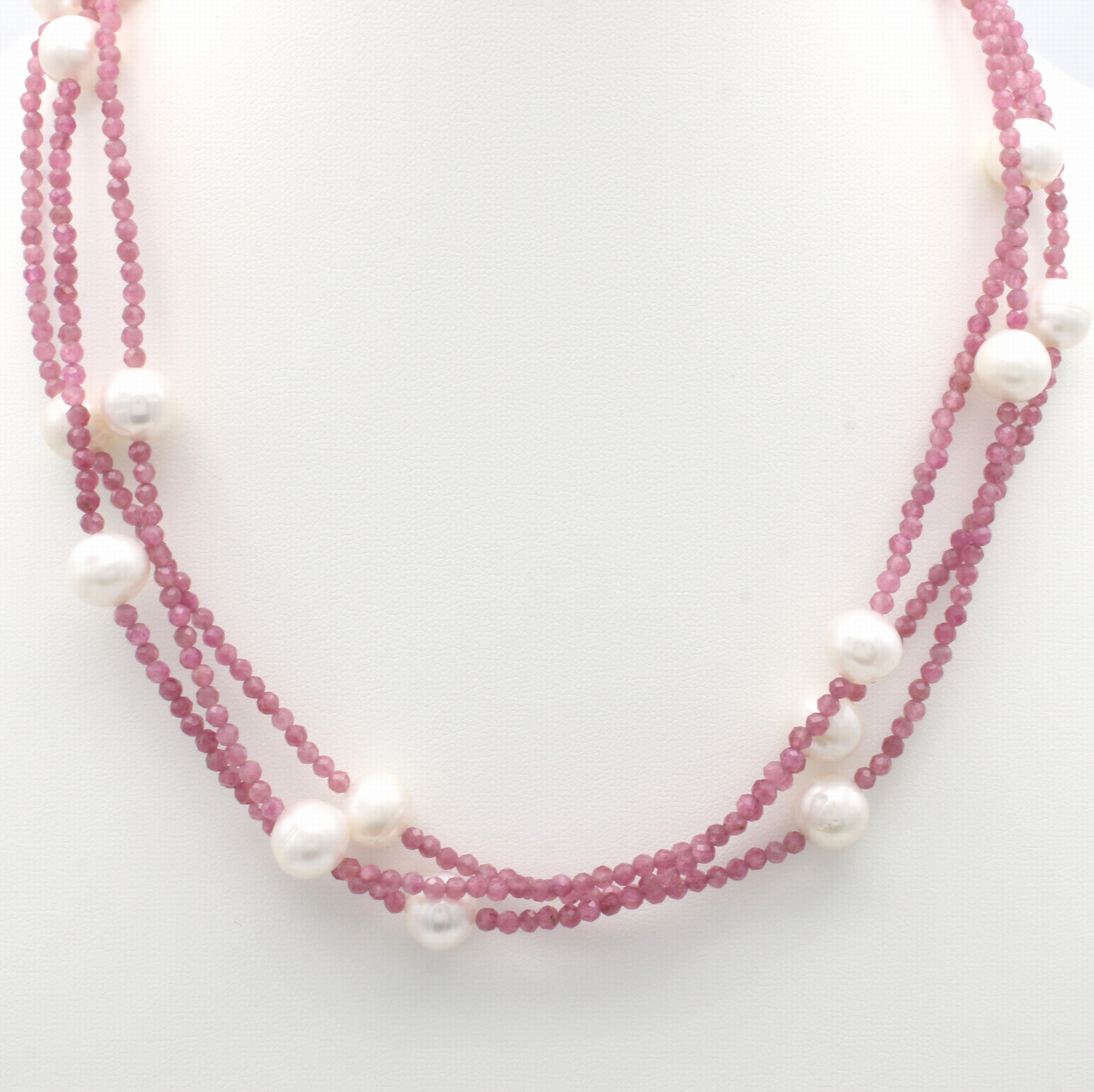 Image 27062280 - 3-reihige Kette mit Turmalinen und Süßwasserzuchtperlen, Silber 925/000, ...