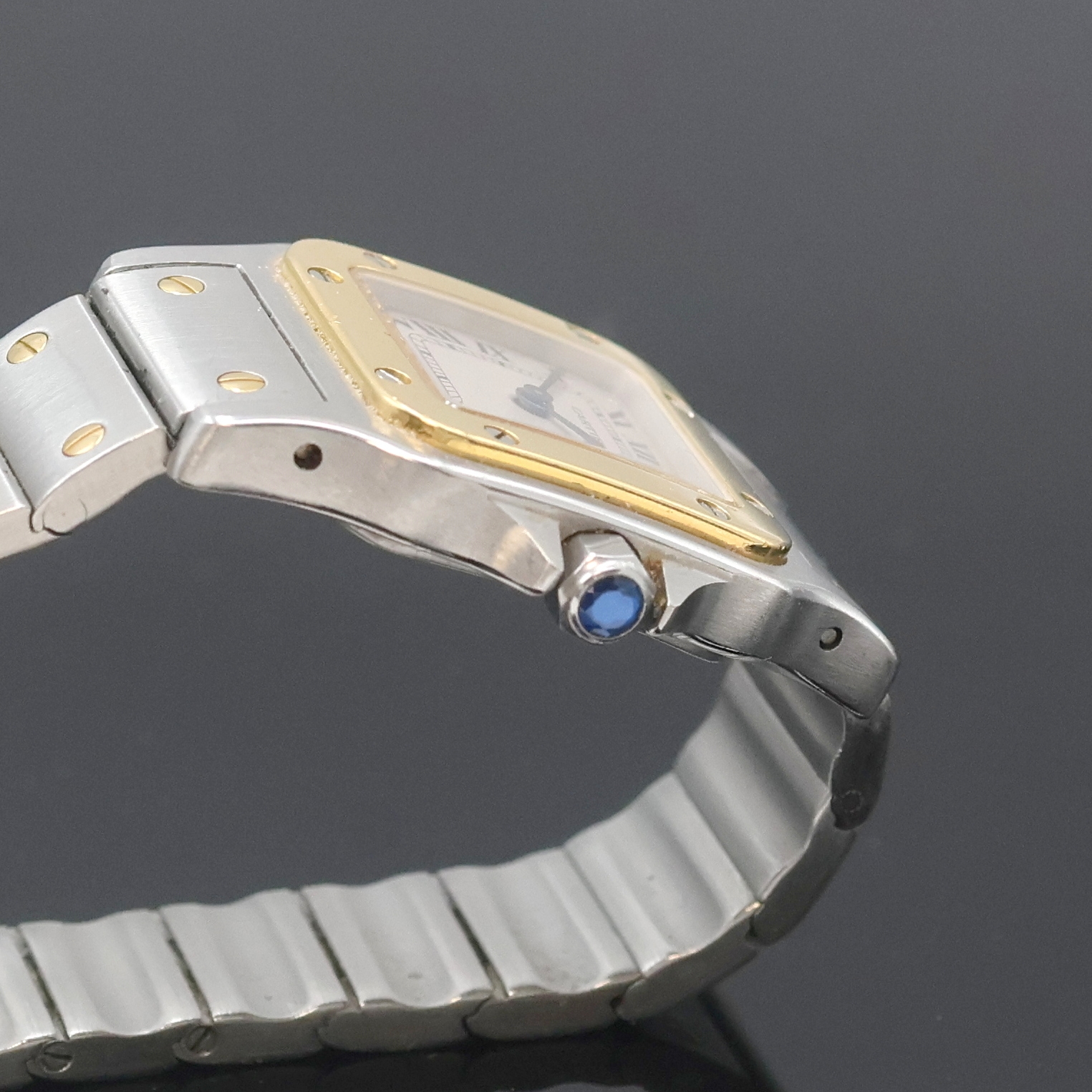 Detail d: CARTIER Damenarmbanduhr Santos Galbee Referenz 1567, Schweiz um 2000, quarz, Edelstahl/Gold kombiniert inkl. Gliederband m. Faltschl., Boden 8-fach ...