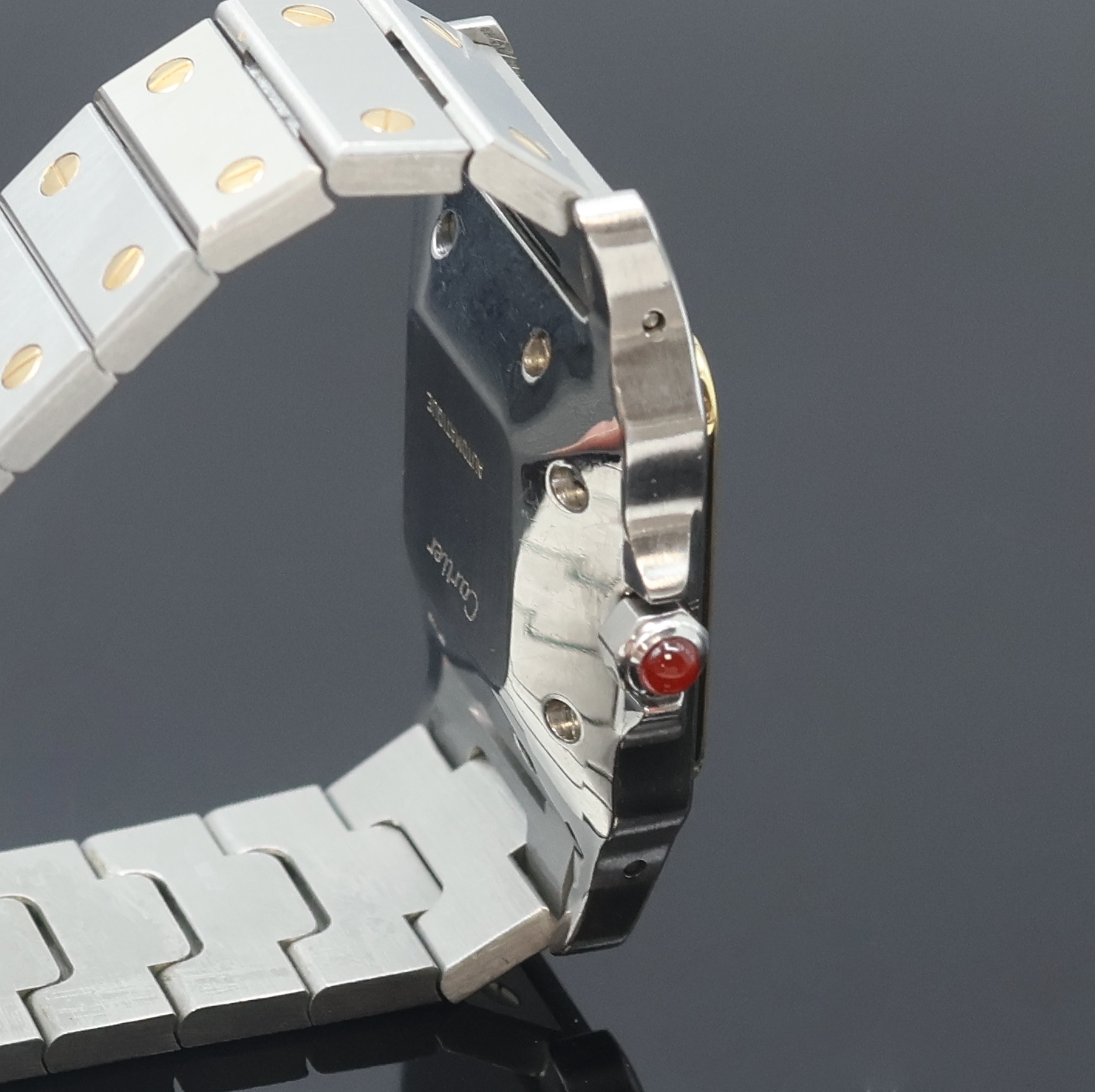 Detail c: CARTIER Santos Armbanduhr, Schweiz 1990er Jahre, Automatik, Edelstahl/Gold komb. inkl. Gliederband m. dopp. Faltschl., ausgefallenes ...