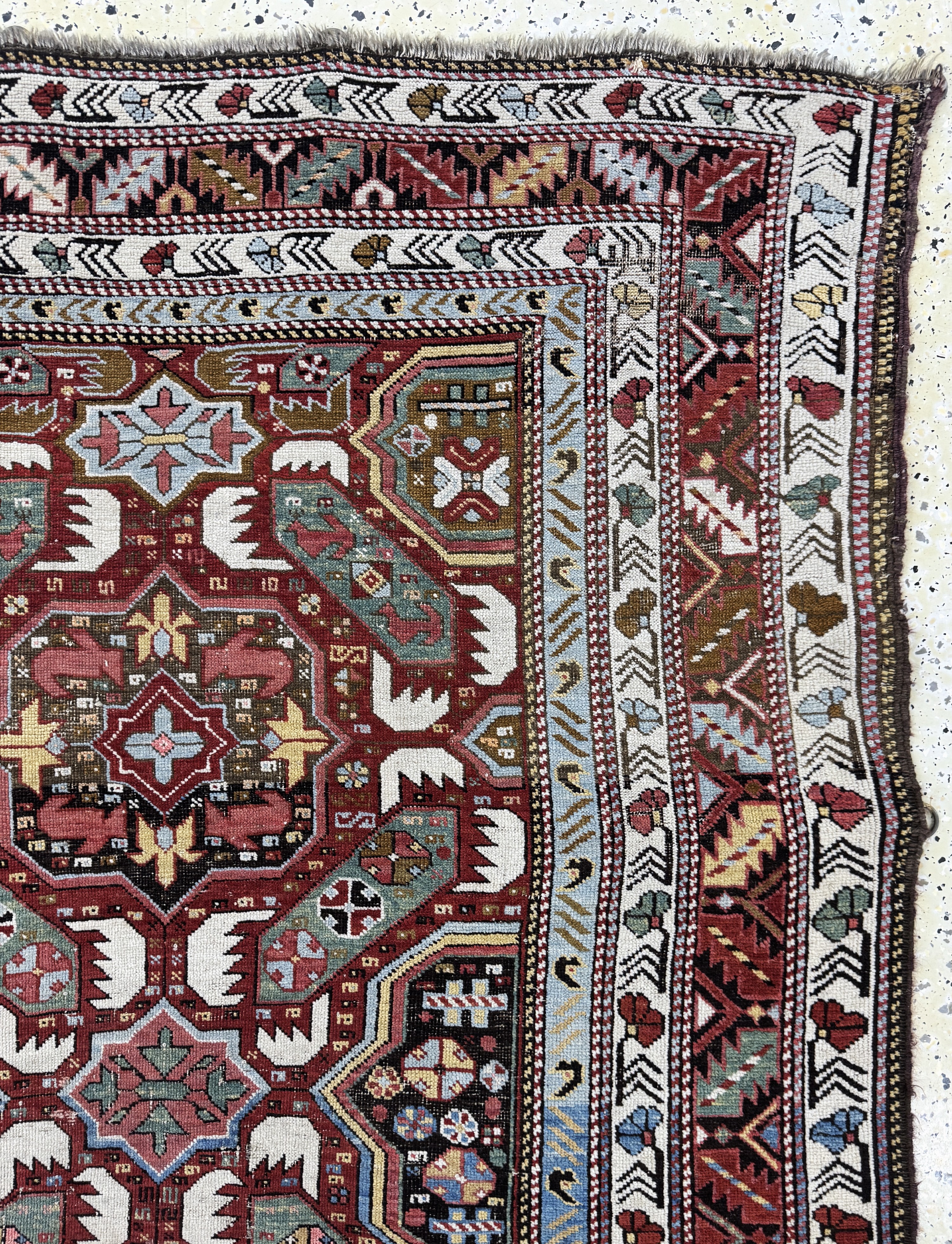 Detail d: Kazak antik, Kaukasus, 19.Jhd, Wolle auf Wolle, ca. 220 x 130 cm, EHZ: 3