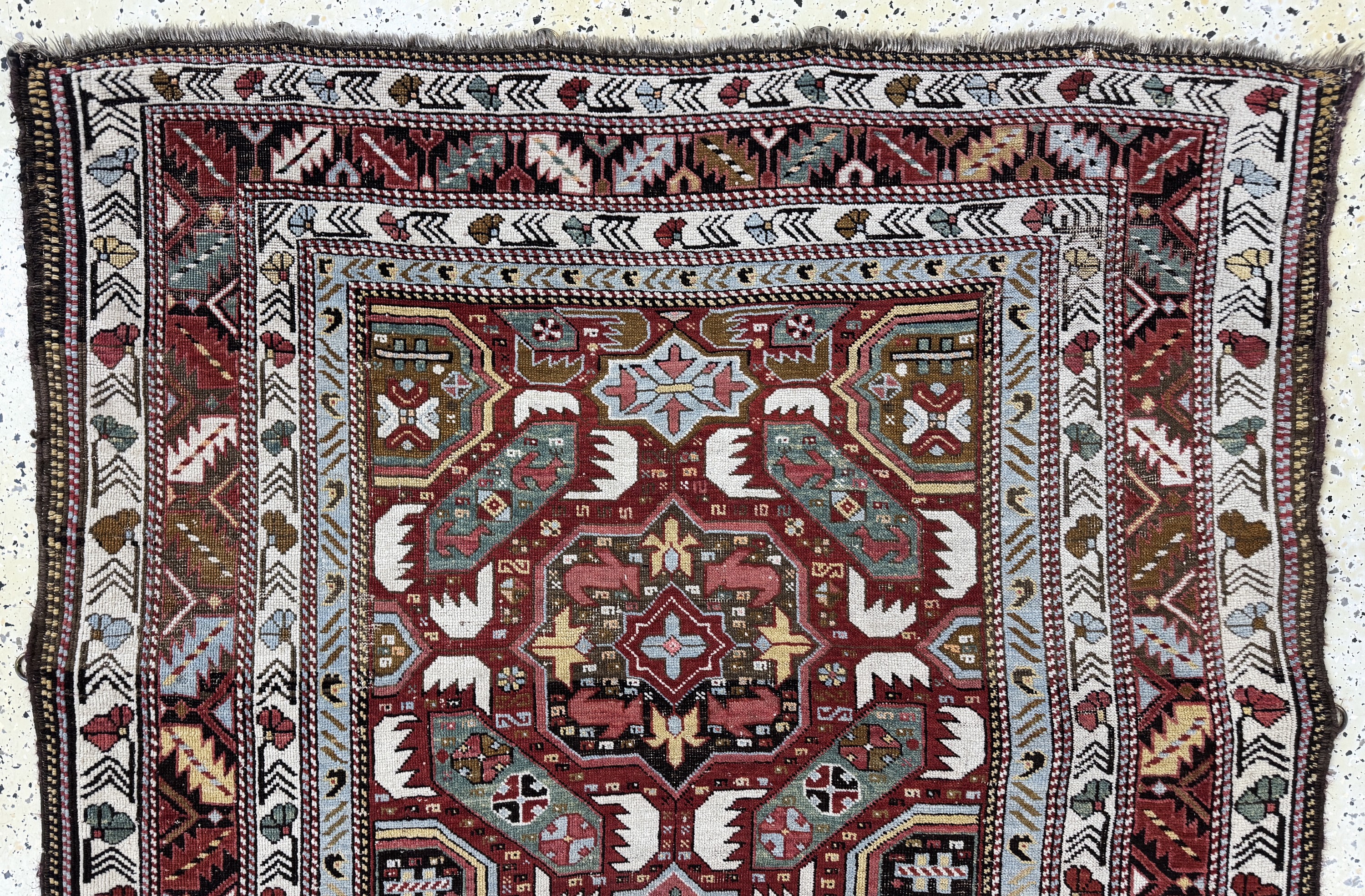 Detail e: Kazak antik, Kaukasus, 19.Jhd, Wolle auf Wolle, ca. 220 x 130 cm, EHZ: 3