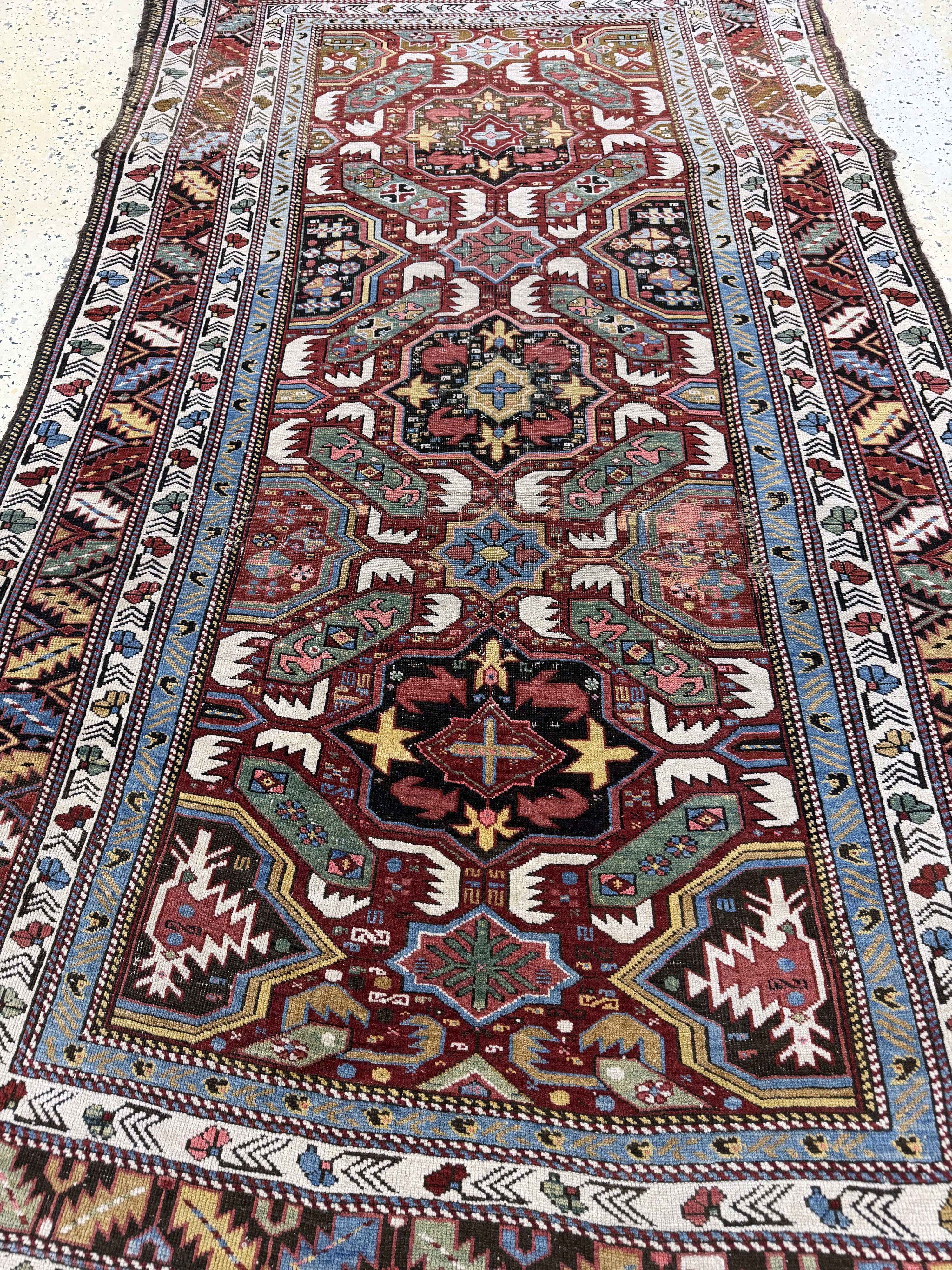 Detail f: Kazak antik, Kaukasus, 19.Jhd, Wolle auf Wolle, ca. 220 x 130 cm, EHZ: 3