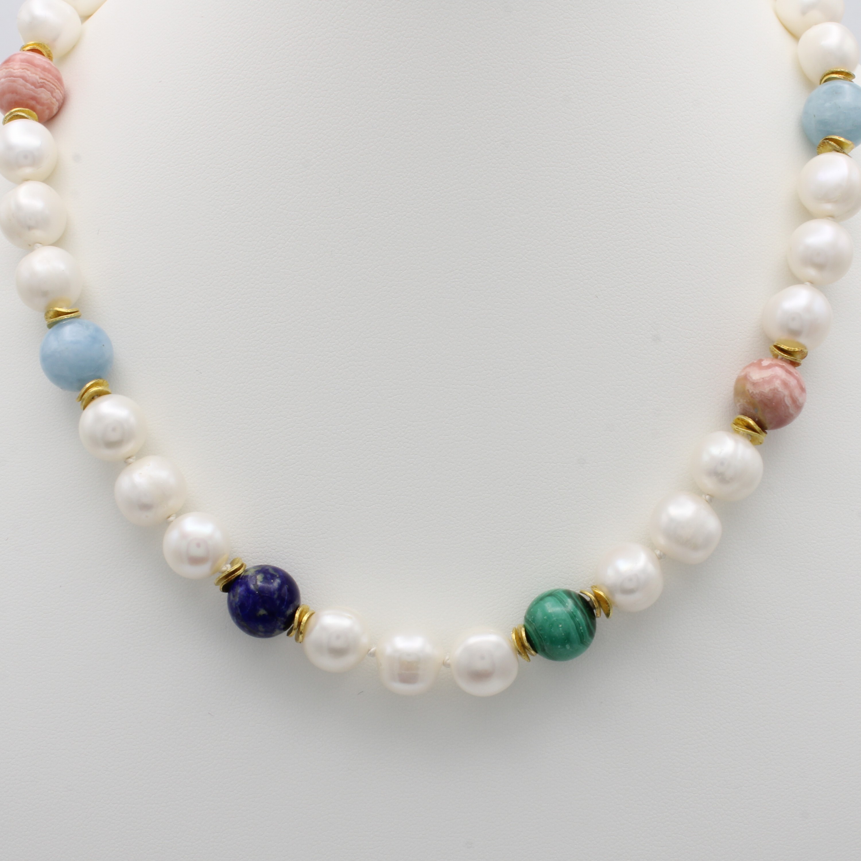 Image 27062351 - Kette mit Süßwasserzuchtperlen und Farbsteinen, Silber 925/000, Karabinerschl., ...