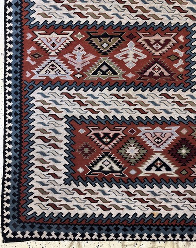 27062348b - Sumakh old, Caucasus, early 20th century, woolon wool, approx. 280 x 205 cm, discolored, ...