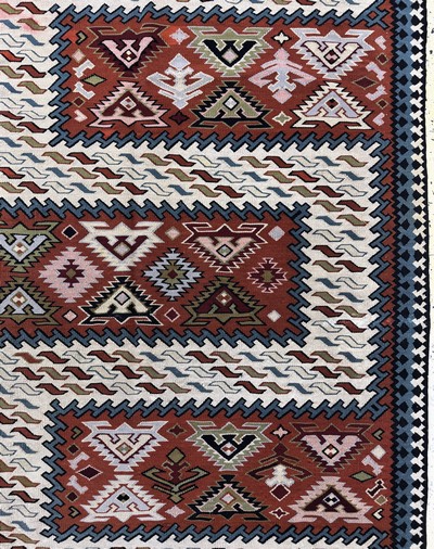 27062348d - Sumakh old, Caucasus, early 20th century, woolon wool, approx. 280 x 205 cm, discolored, ...