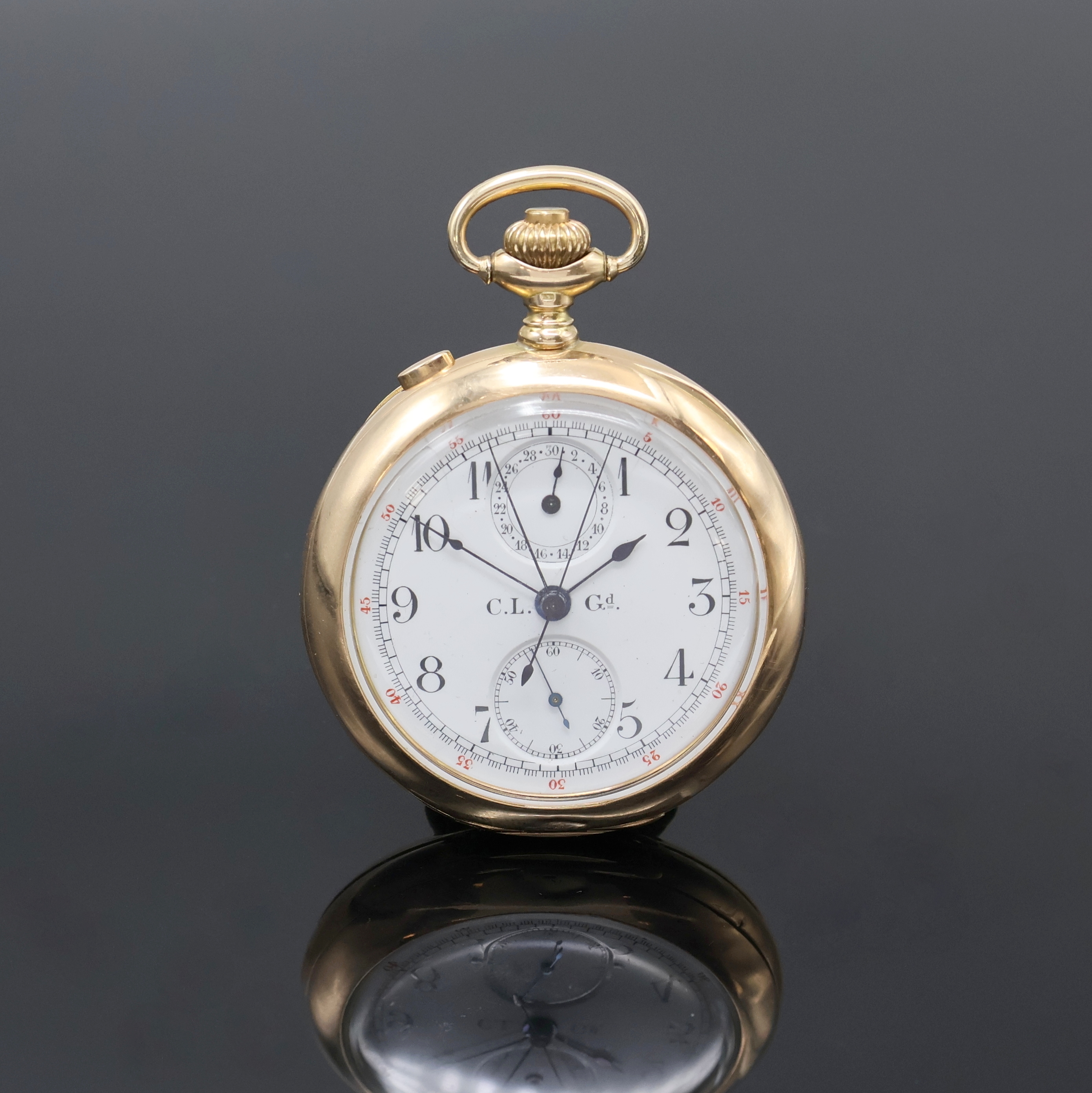 Image 27062454 - Offene Herrentaschenuhr mit Chronograph- Rattrapante in GG 585/000, Schweiz um 1900, ...