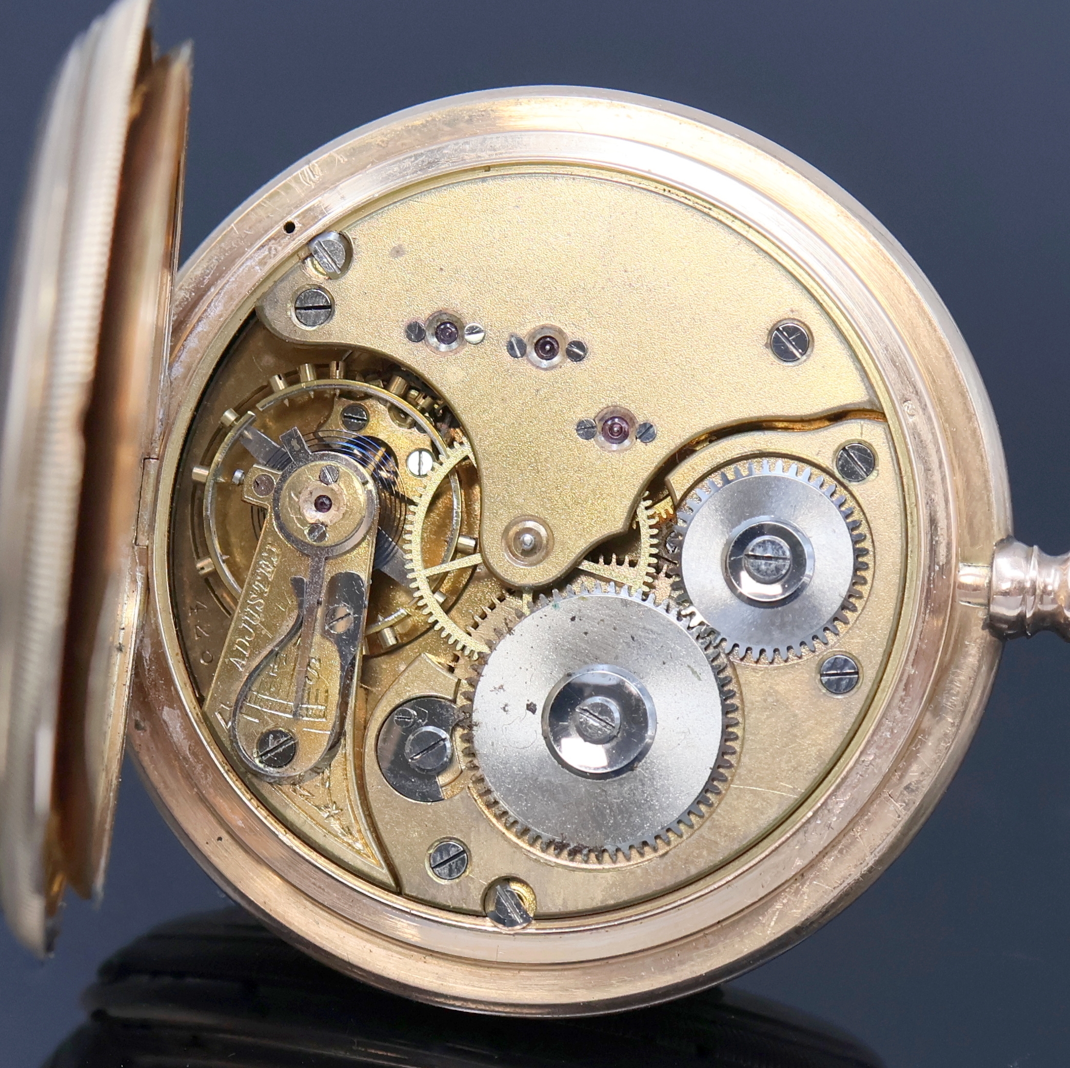 Detail g: SEELAND Herrensavonette in RG 585/000, Schweiz um 1900, guill. 2-Deckel Goldgeh. dell./ber., 2-tlg. Emailzifferbl., Zeiger teils später, verg. Werk, ...