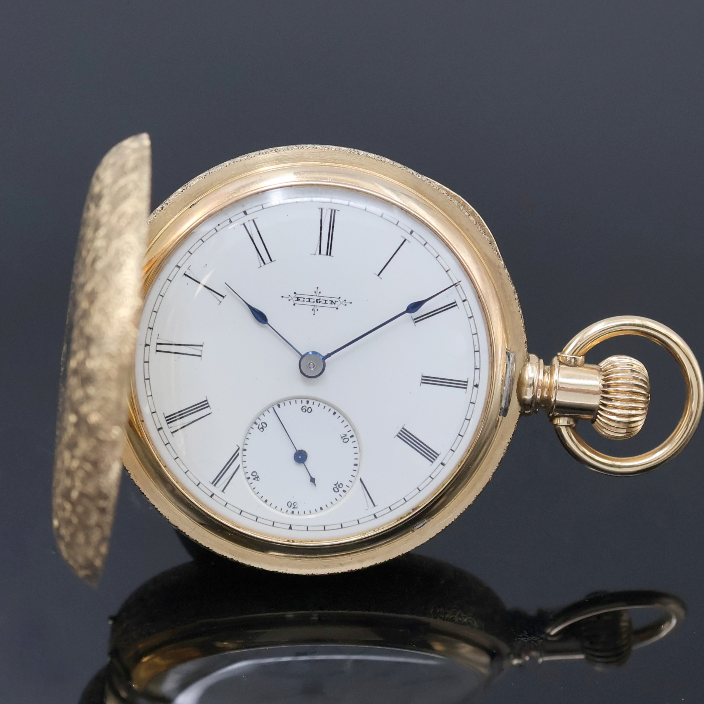 Image 27062457 - ELGIN Savonette Taschenuhr in GG 585/000, USA um 1890, fein grav. 3-Deckel Goldgeh., 2- ...