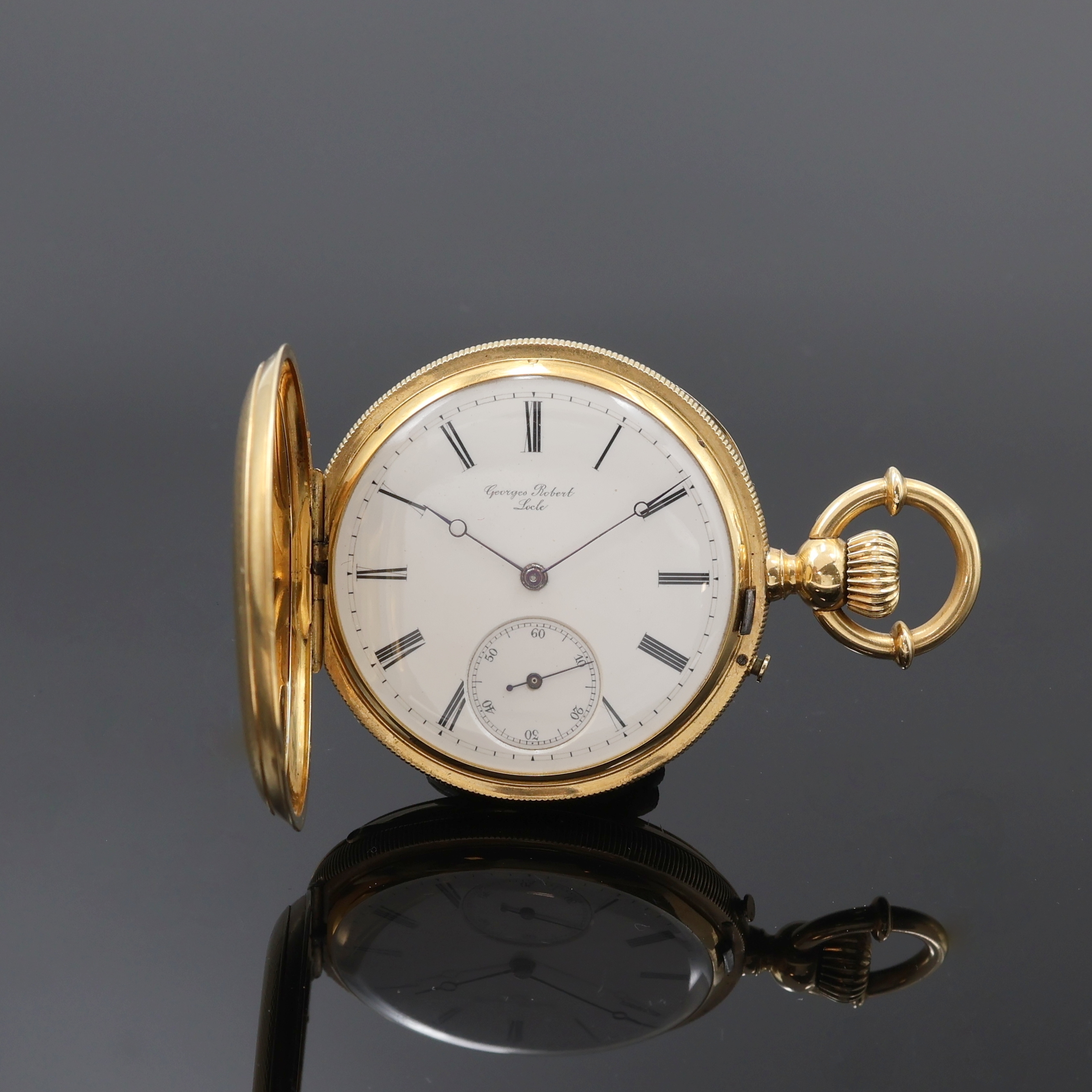 Image 27062464 - GOEORGES ROBERT Locle Savonette in GG 750/000, Schweiz um 1870, guill. 3-Deckel ...