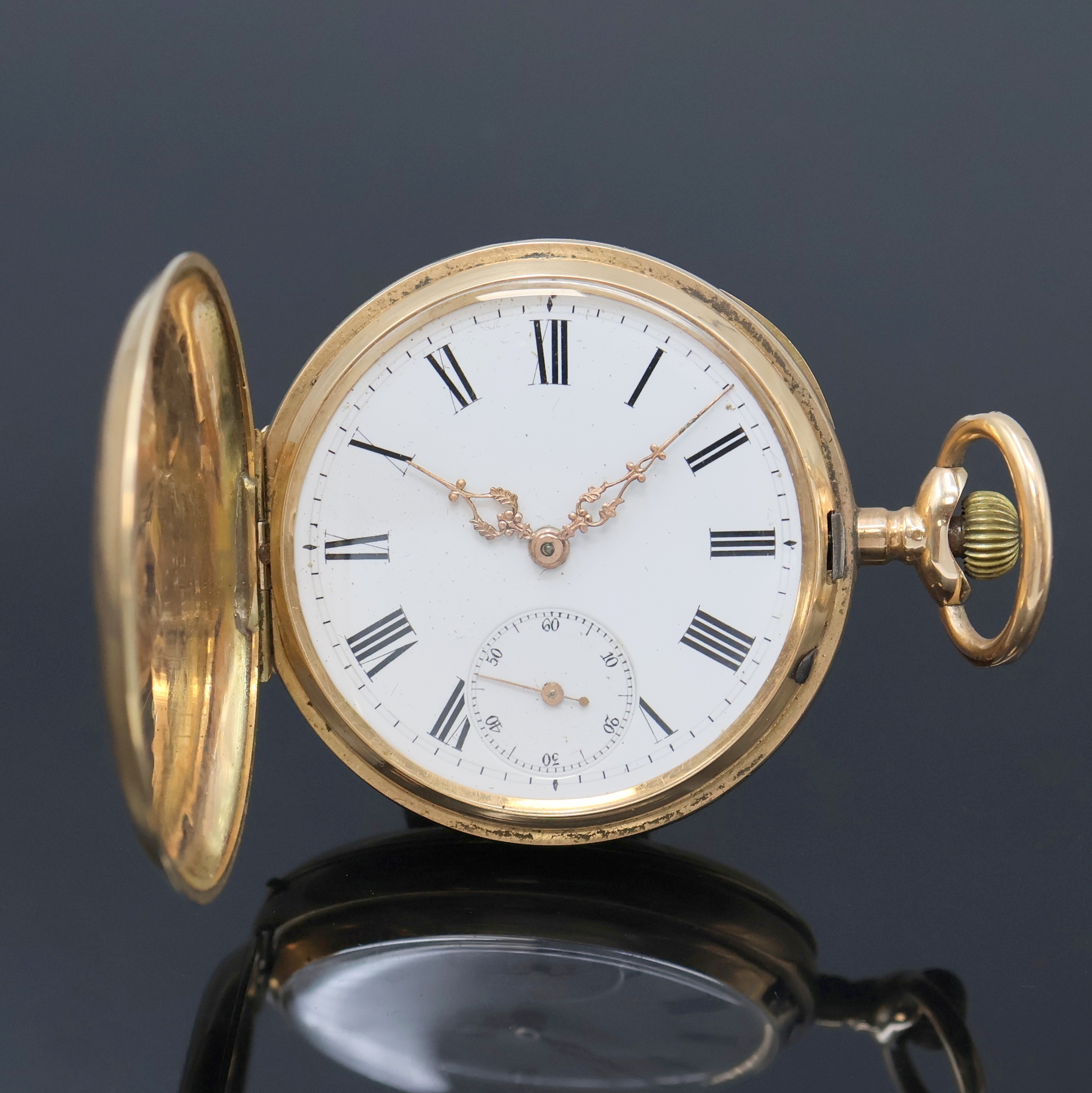 Image 27062466 - Herrensavonette in RG 585/000, Schweiz um 1890, guill., floral grav. 3-Deckel Goldgeh. ...