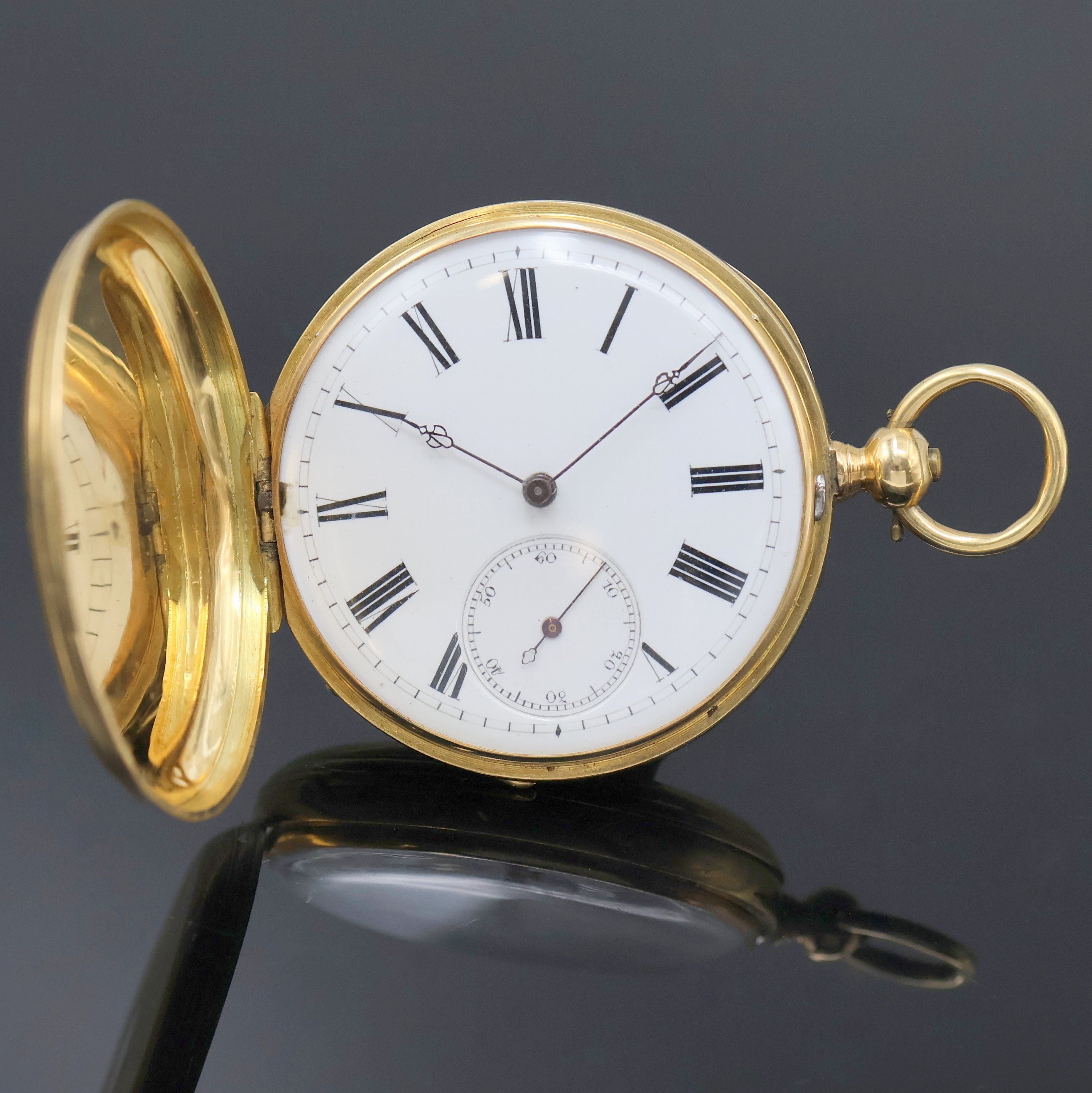 Image 27062483 - ROBERT Geneve Herrensavonette in GG 750/000, Schweiz um 1860, Schlüsselaufzug, guill. ...