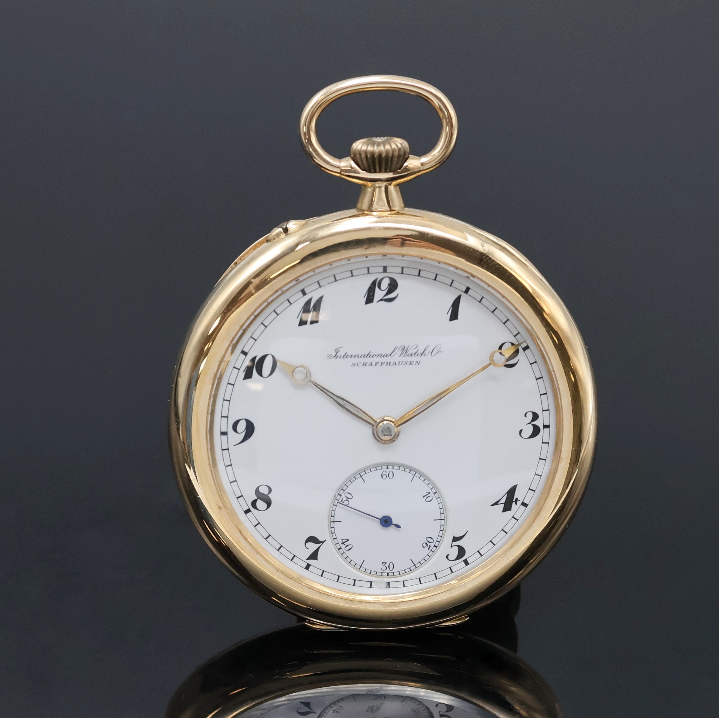 Image 27062485 - IWC Herrentaschenuhr in GG 585/000, Schweiz um 1919, guill. 2-Deckel Goldgeh. dell./ ...