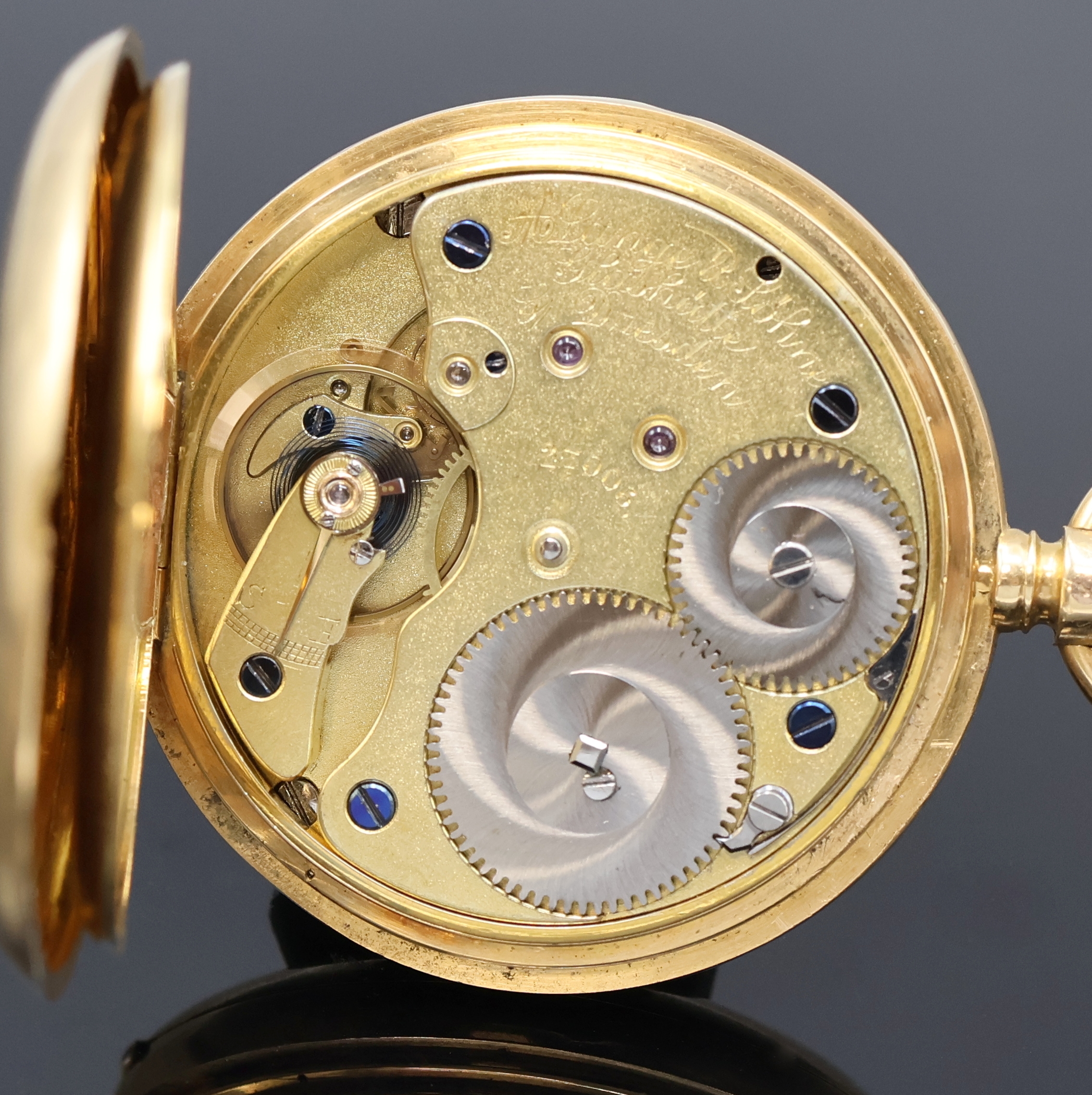Detail f: A. LANGE & SÖHNE Herrensavonette in GG 750/000, Deutschland um 1880, glattes 3- Deckel Goldgeh. dell., Schmuckmonogramm auf Sprungdeckel, 2-tlg. ...
