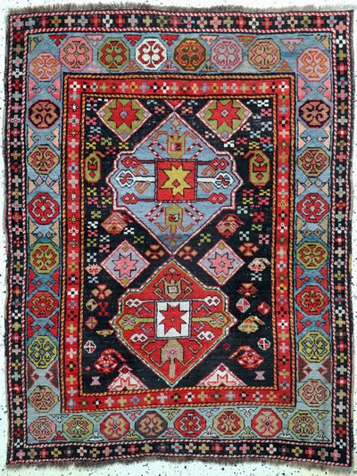Image Kazak antik, Kaukasus, um 1900, Wolle auf Wolle, ca. 150 x 120 cm, EHZ: 3(restauriert) ...