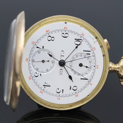 27062454a - Offene Herrentaschenuhr mit Chronograph- Rattrapante in GG 585/000, Schweiz um 1900, ...