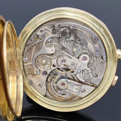 27062454e - Offene Herrentaschenuhr mit Chronograph- Rattrapante in GG 585/000, Schweiz um 1900, ...