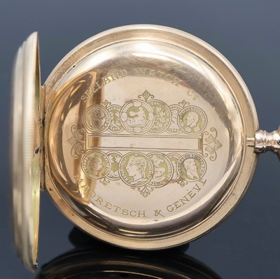 27062455e - SEELAND Herrensavonette in RG 585/000, Schweiz um 1900, guill. 2-Deckel Goldgeh. ...