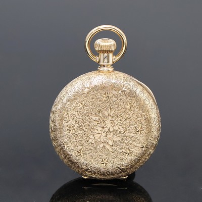 27062457b - ELGIN Savonette Taschenuhr in GG 585/000, USA um 1890, fein grav. 3-Deckel Goldgeh., 2- ...