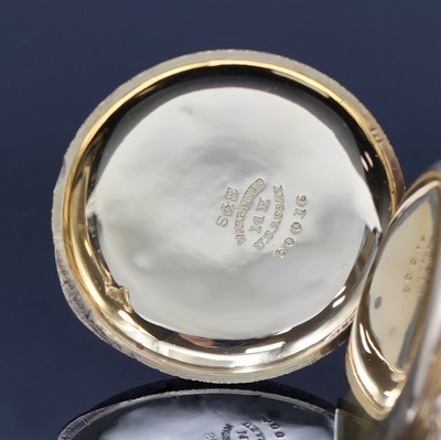 27062457c - ELGIN Savonette Taschenuhr in GG 585/000, USA um 1890, fein grav. 3-Deckel Goldgeh., 2- ...